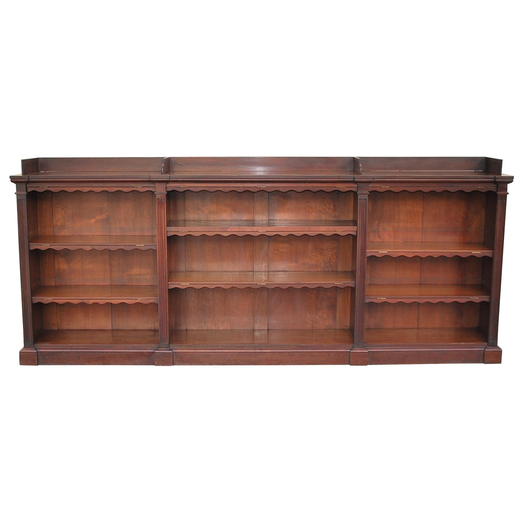Antique Walnut English Breakfront Open Bookcase or Shelves For Sale