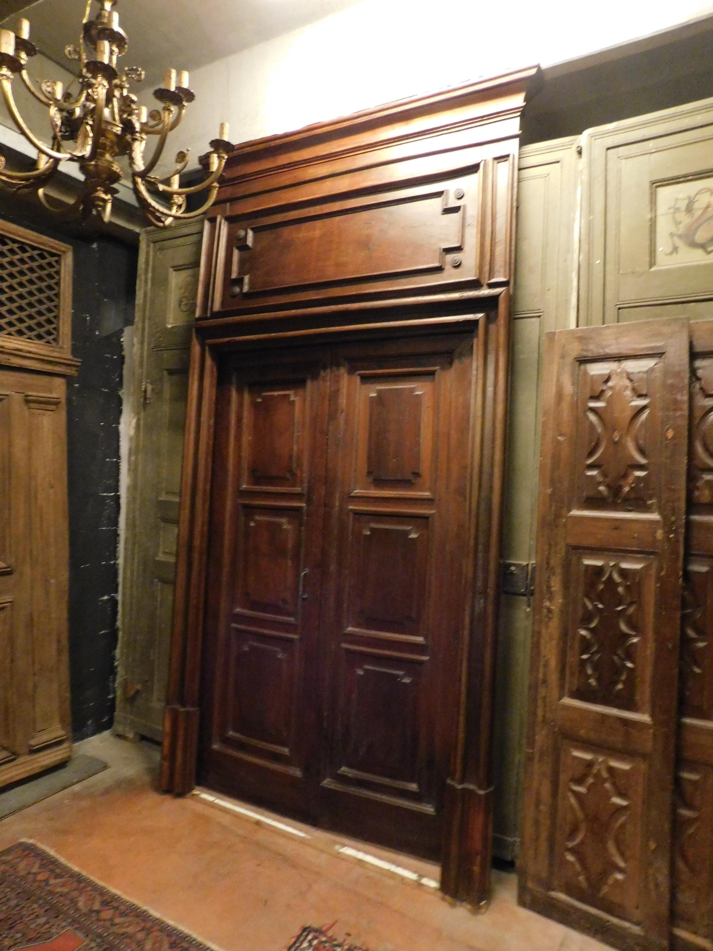 Italian Antique Walnut Entrance Main Door Complete with Portal, 18th Century, Italy For Sale