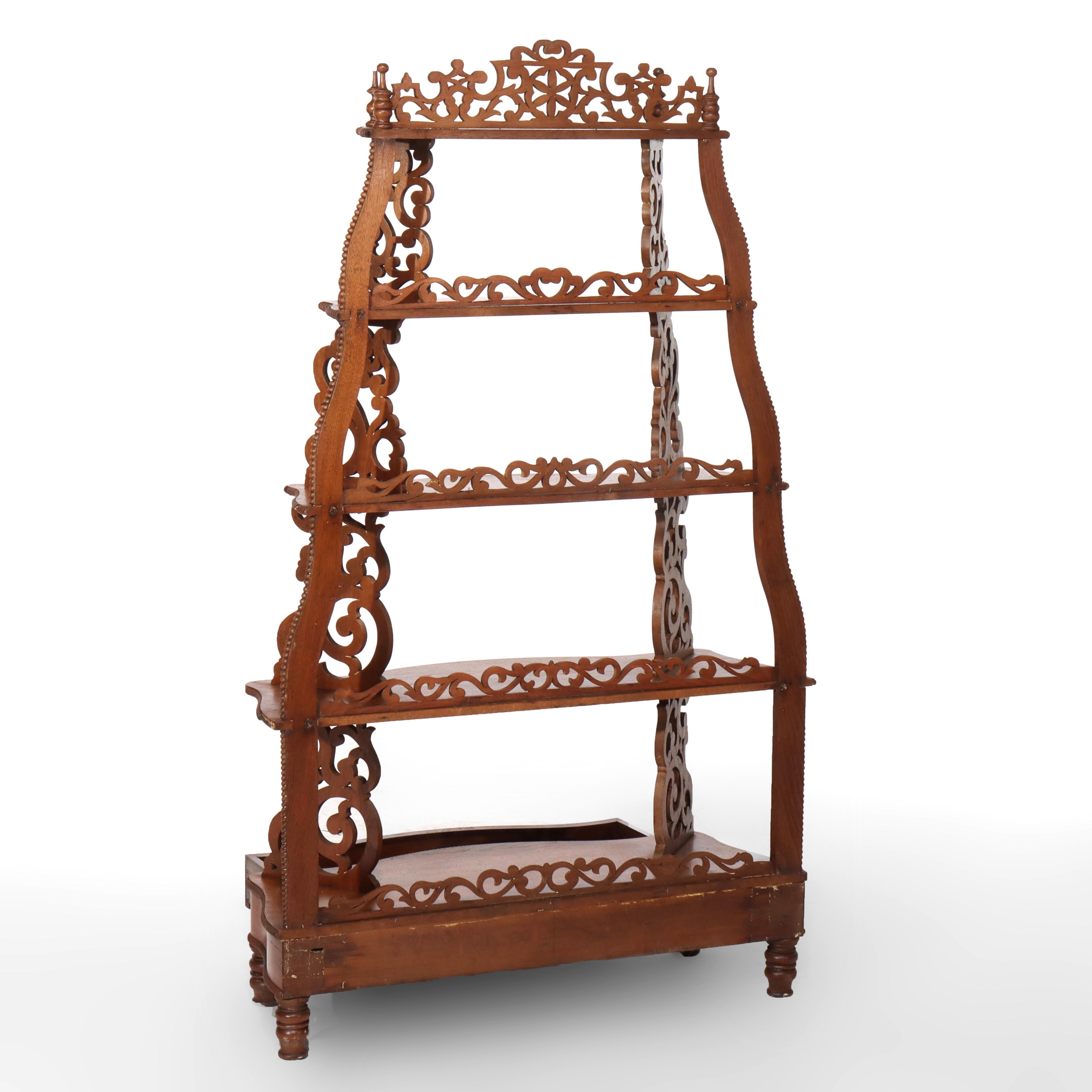 Etagere a cinque ripiani con cassetto in noce antico filigranato C1880 in vendita 2