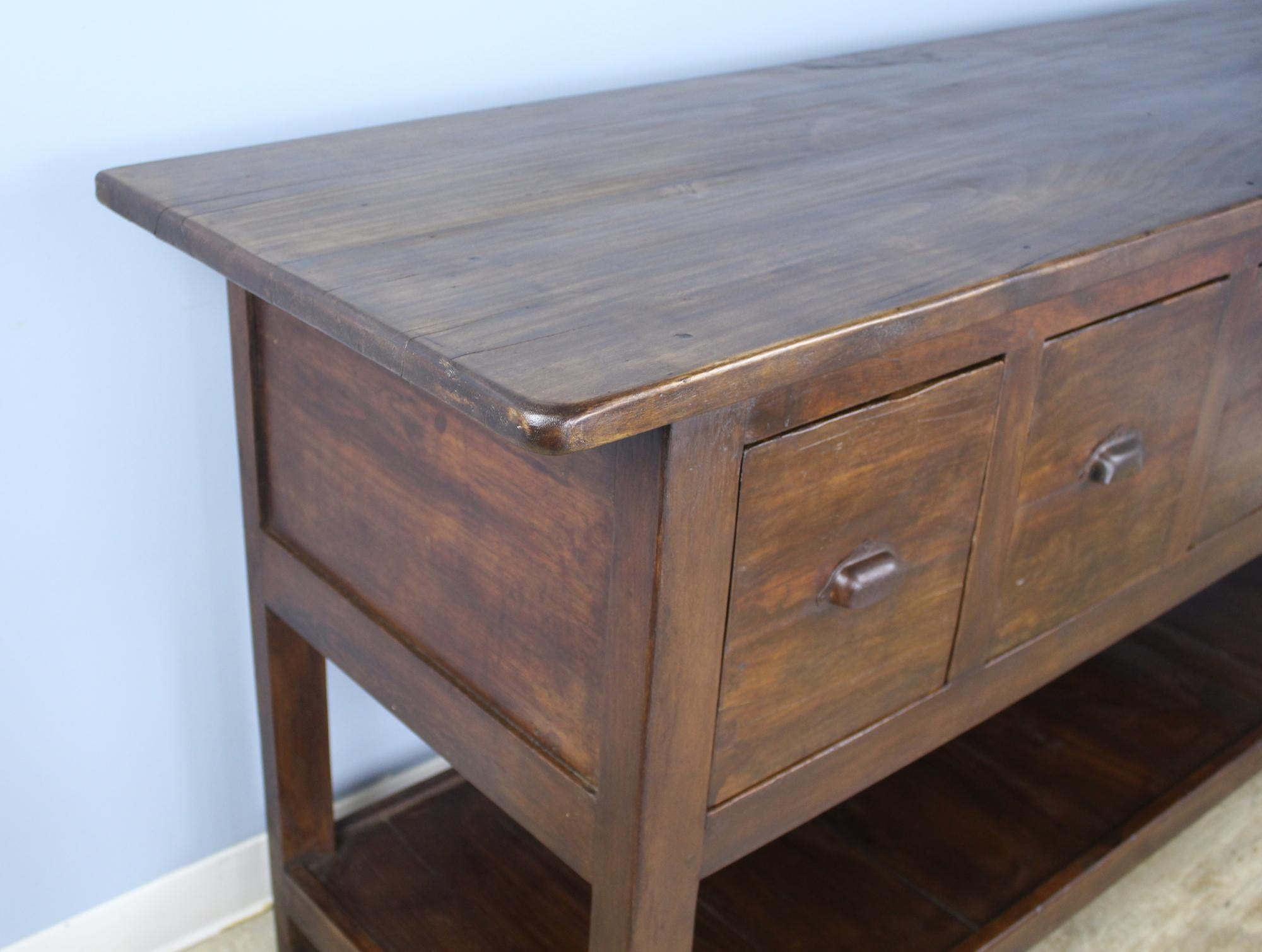 French Antique Walnut Five Drawer Potboard Server or Counter