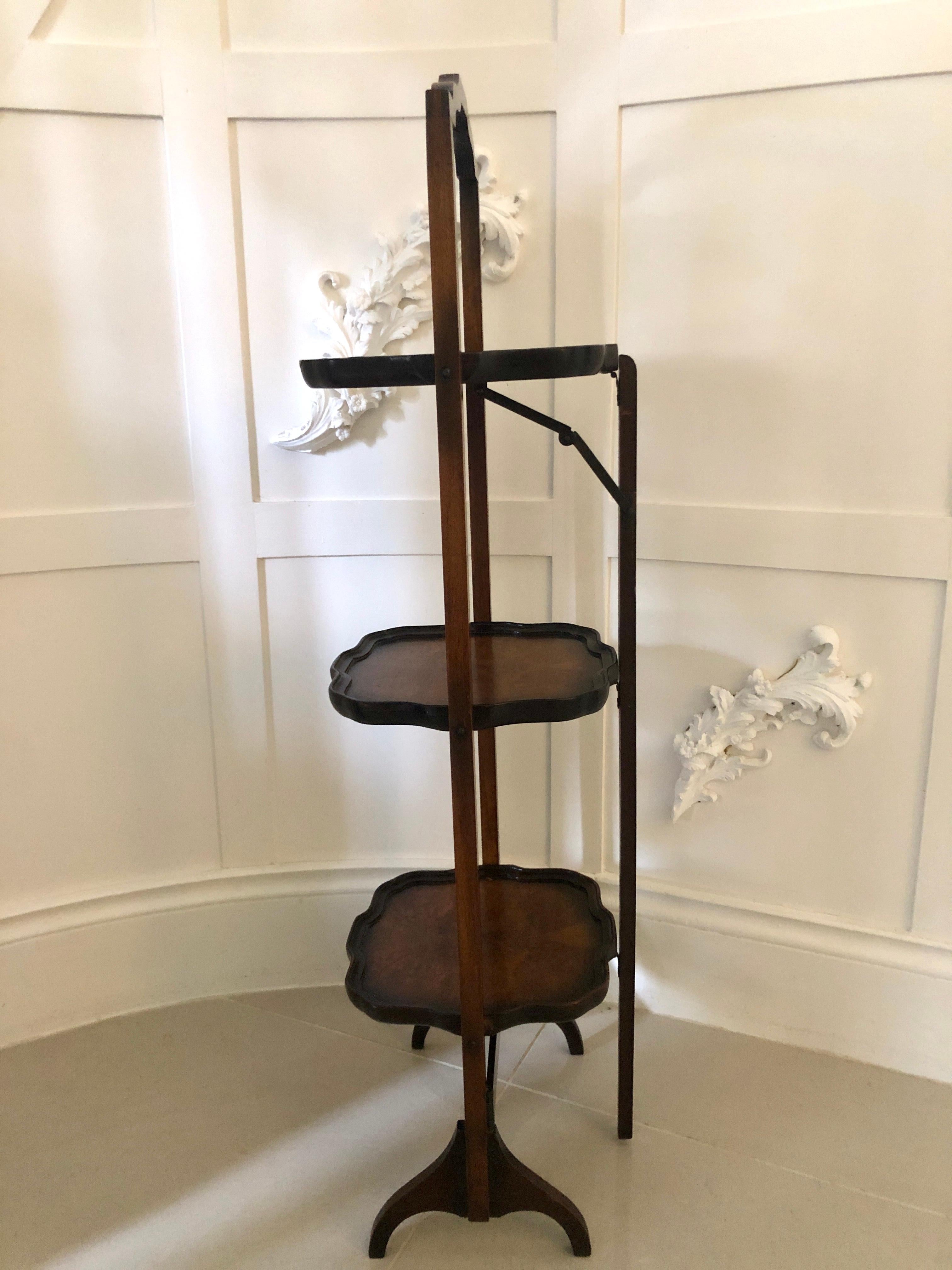 English Antique Walnut Folding 3-Tier Cake Stand For Sale