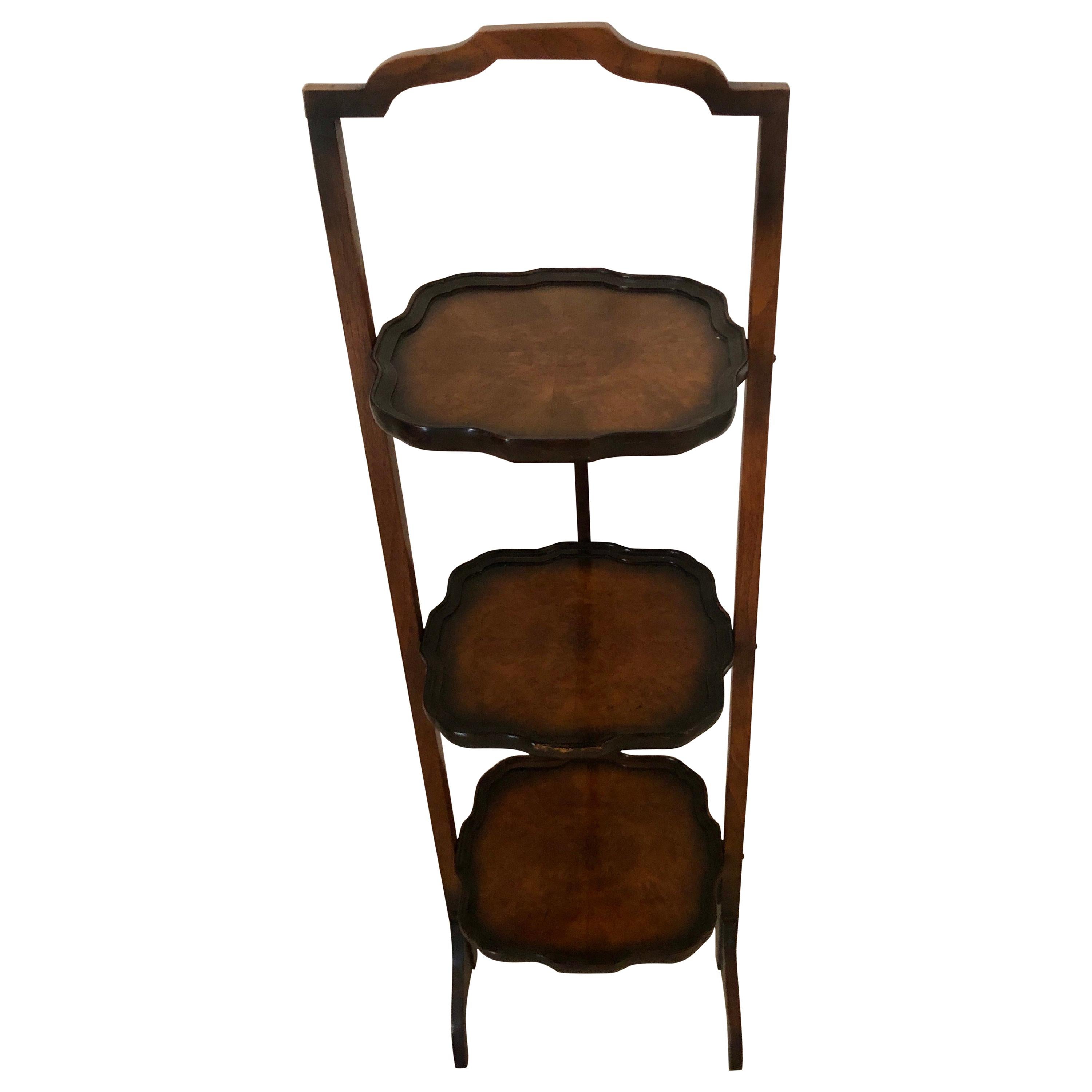 Antique Walnut Folding 3-Tier Cake Stand For Sale