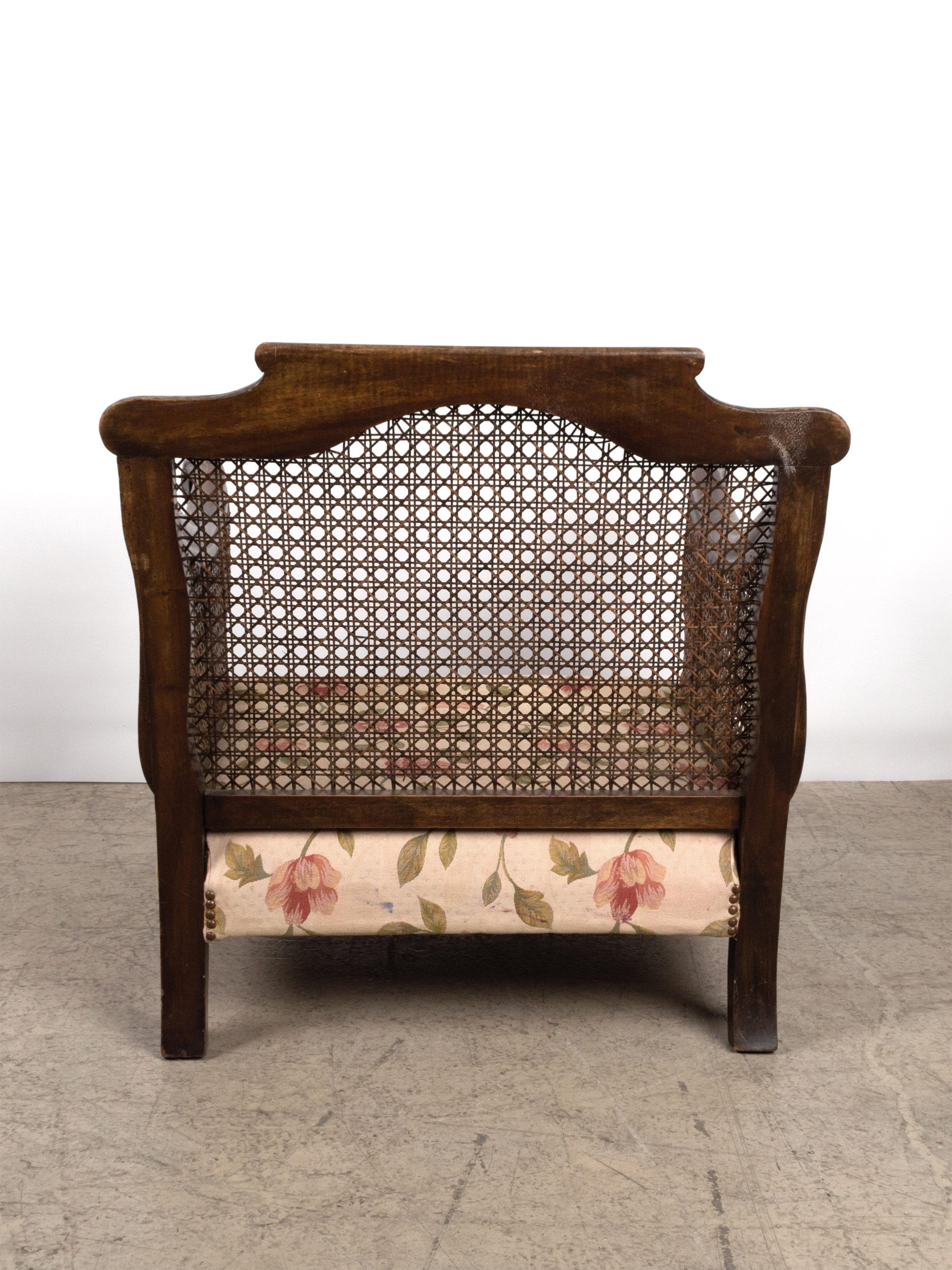 Antique Walnut Framed Bergere Cane Armchair, England, circa 1920 2