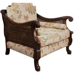 Antique Walnut Framed Bergere Cane Armchair, England, circa 1920