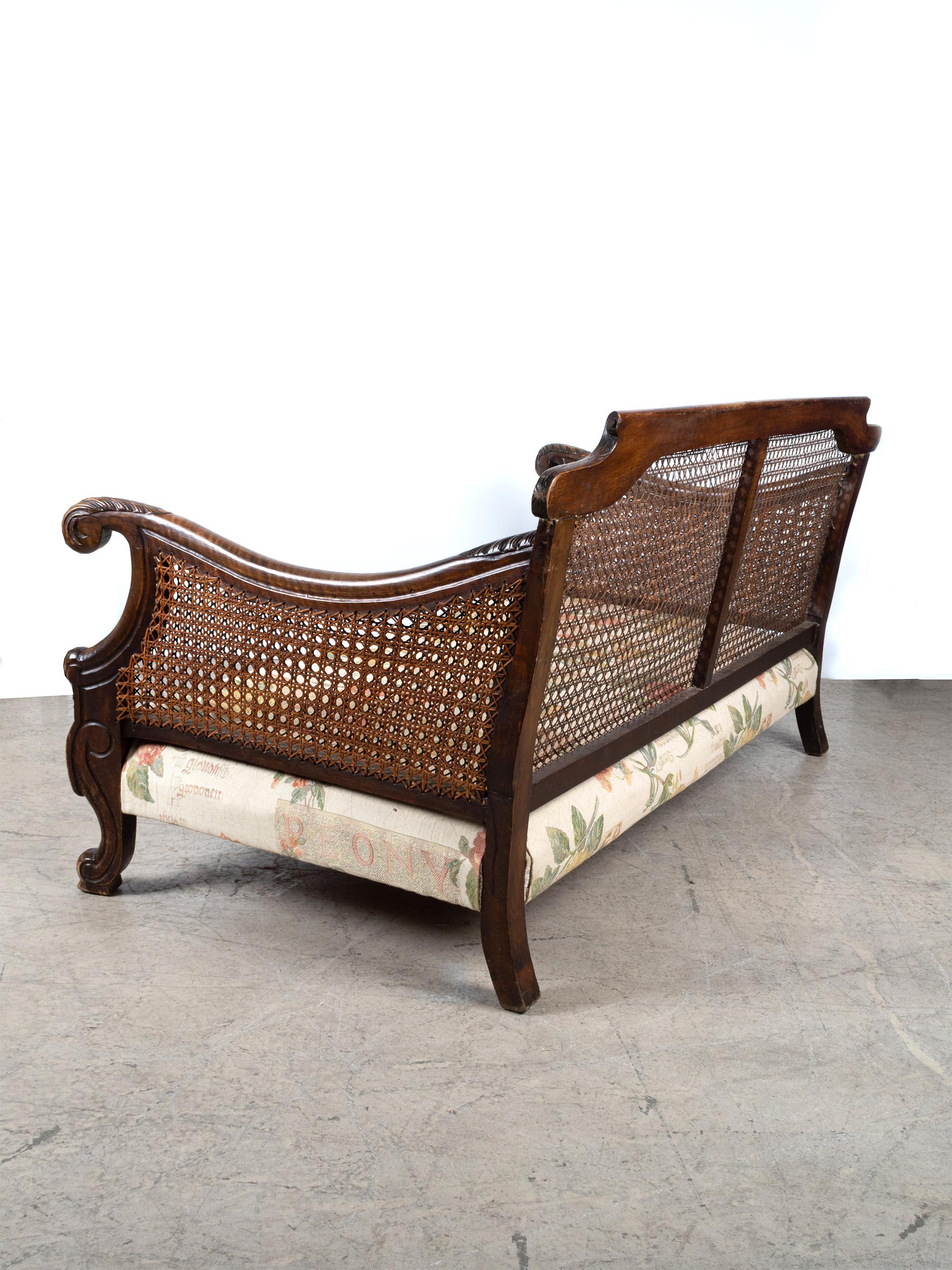 Antique English Caned Bergere Sofa, Circa 1920 1