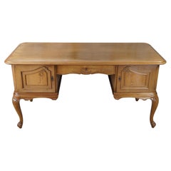 Antique Walnut French Country Provincial Executive Secretary Writing Desk Vidrio