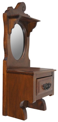 Antique Walnut French Country Provincial Shaving Stand Mirror Vanity Wall Shelf