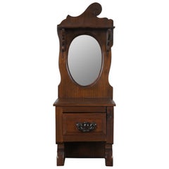 Antique Walnut French Country Provincial Shaving Stand Mirror Vanity Wall Shelf