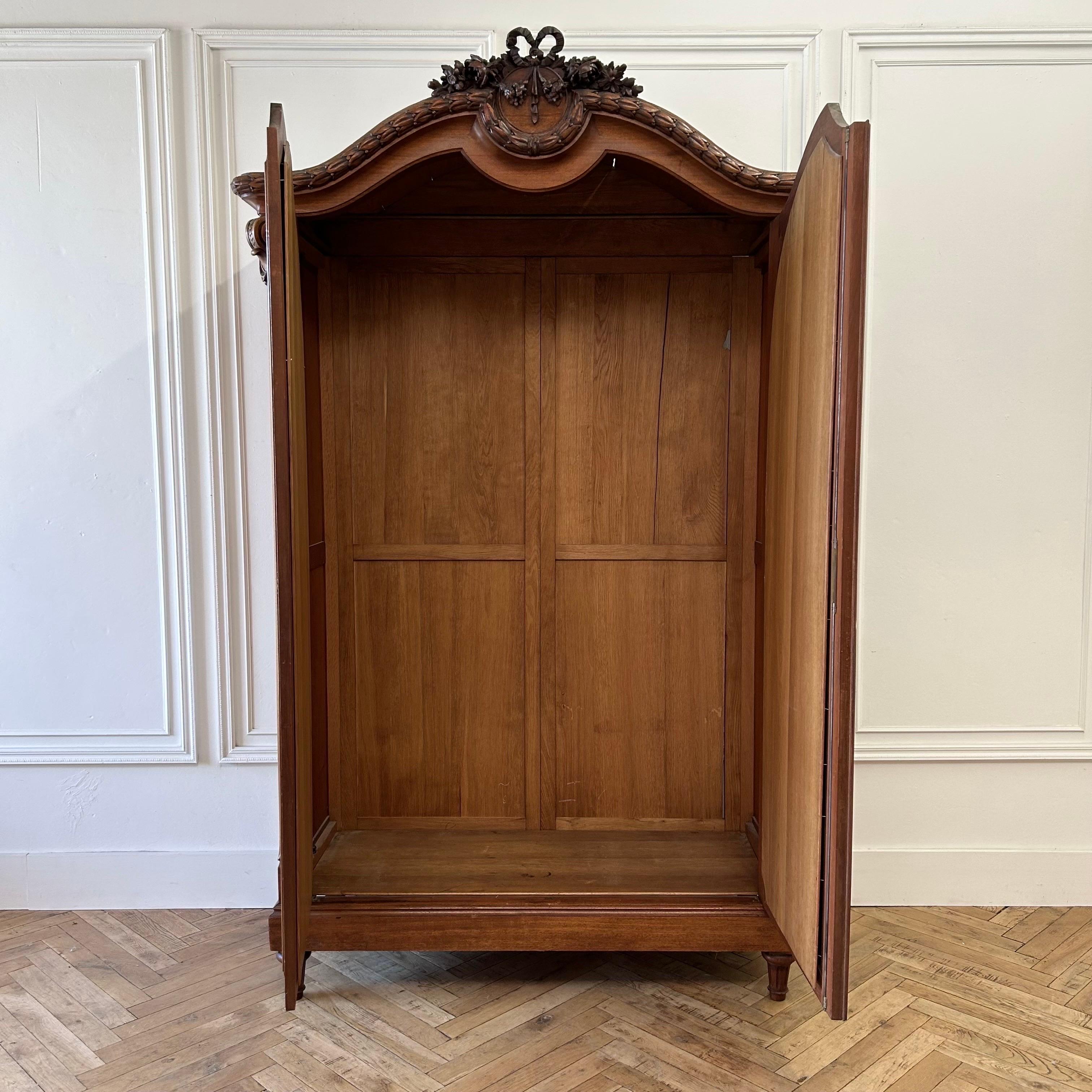 Antique Walnut French Louis XVI Style Ribbon Carved Armoire For Sale 5