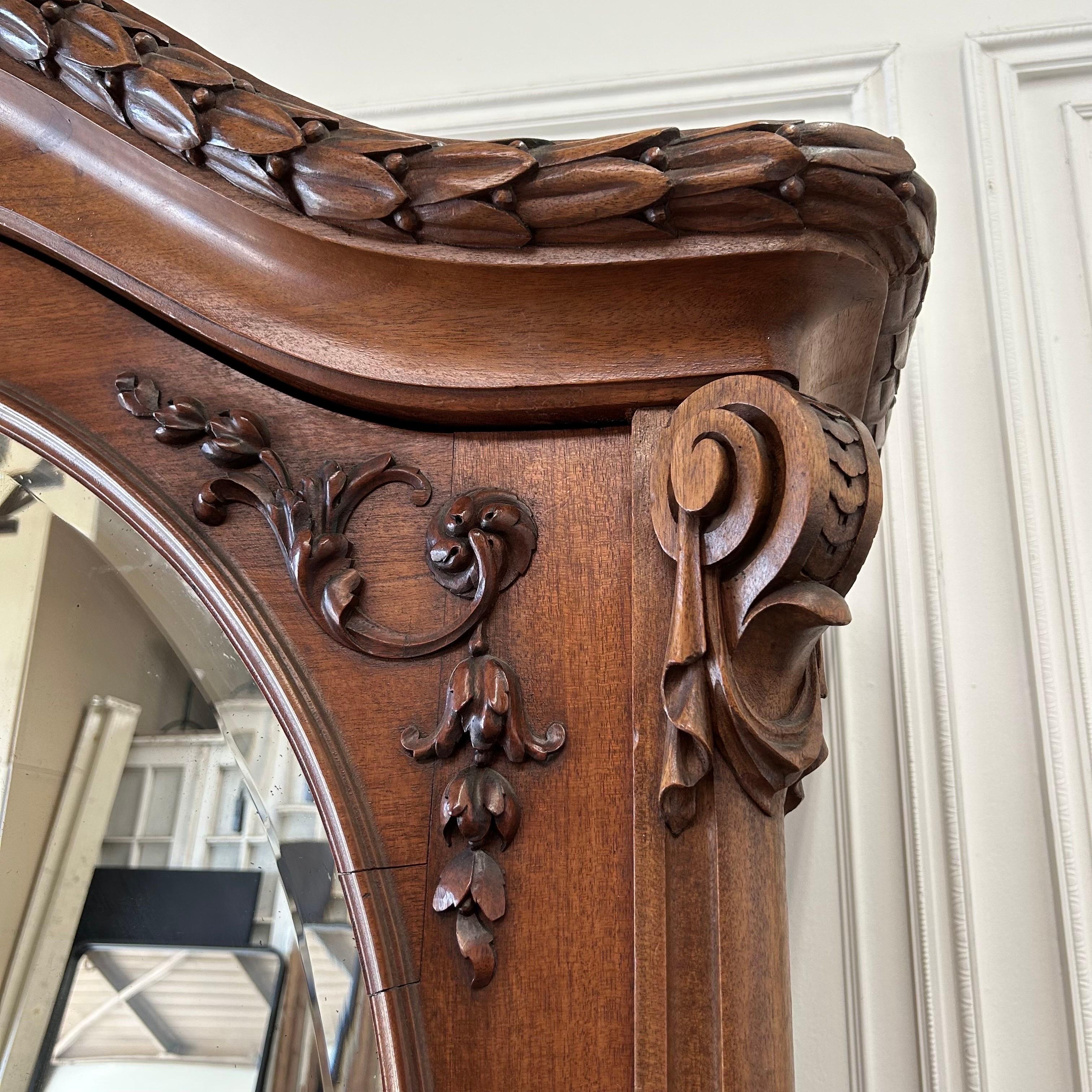 Antique Walnut French Louis XVI Style Ribbon Carved Armoire In Good Condition For Sale In Brea, CA