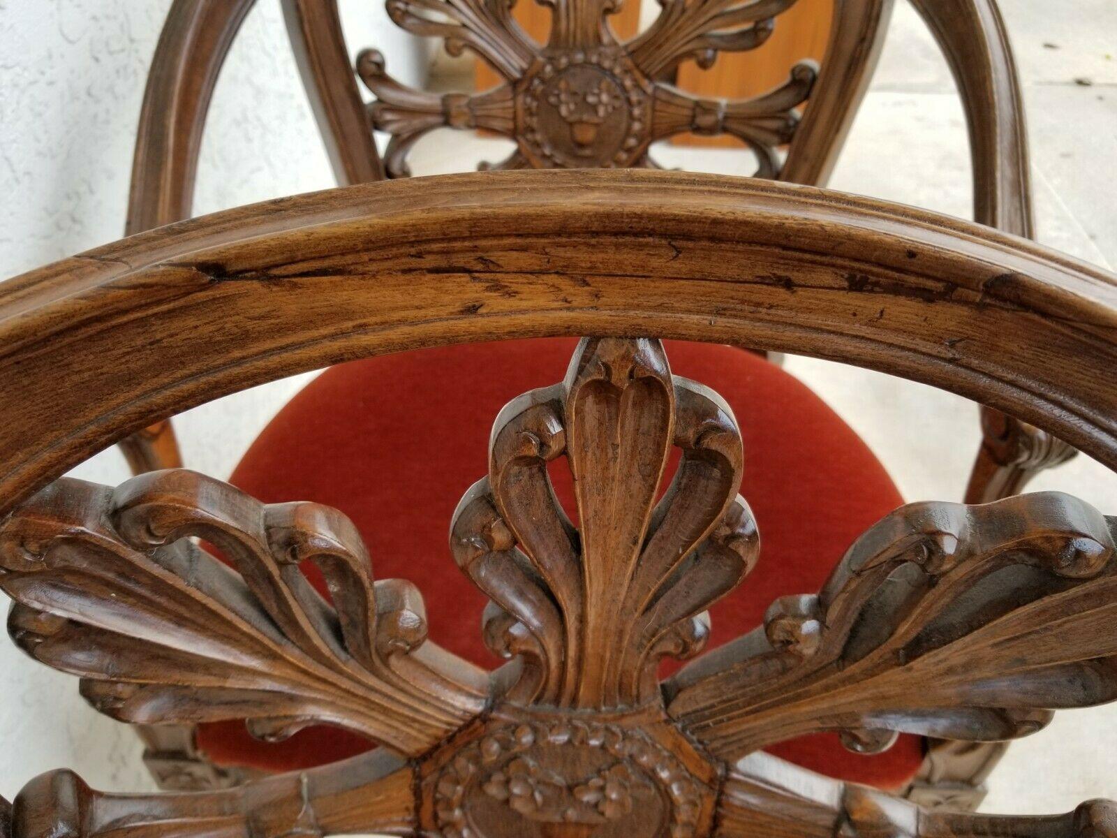 Antique Walnut French Provincial Accent Armchairs For Sale 6