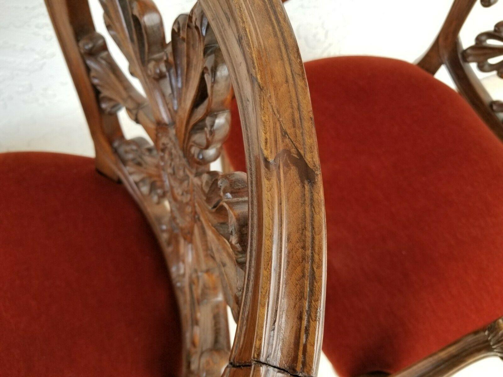 Antique Walnut French Provincial Accent Armchairs For Sale 6
