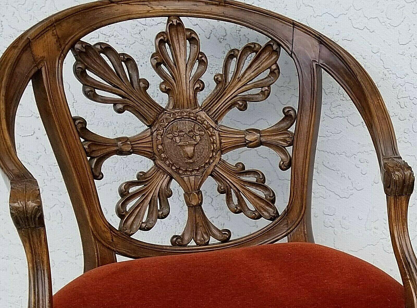 Hand-Carved Antique Walnut French Provincial Accent Armchairs For Sale