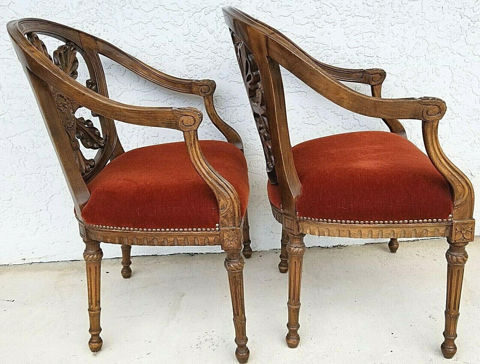 Mid-20th Century Antique Walnut French Provincial Accent Armchairs For Sale