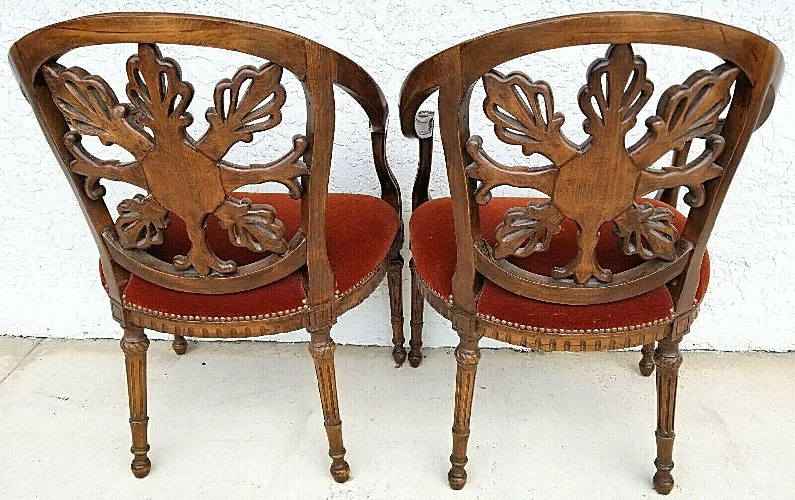 Antique Walnut French Provincial Accent Armchairs For Sale 1