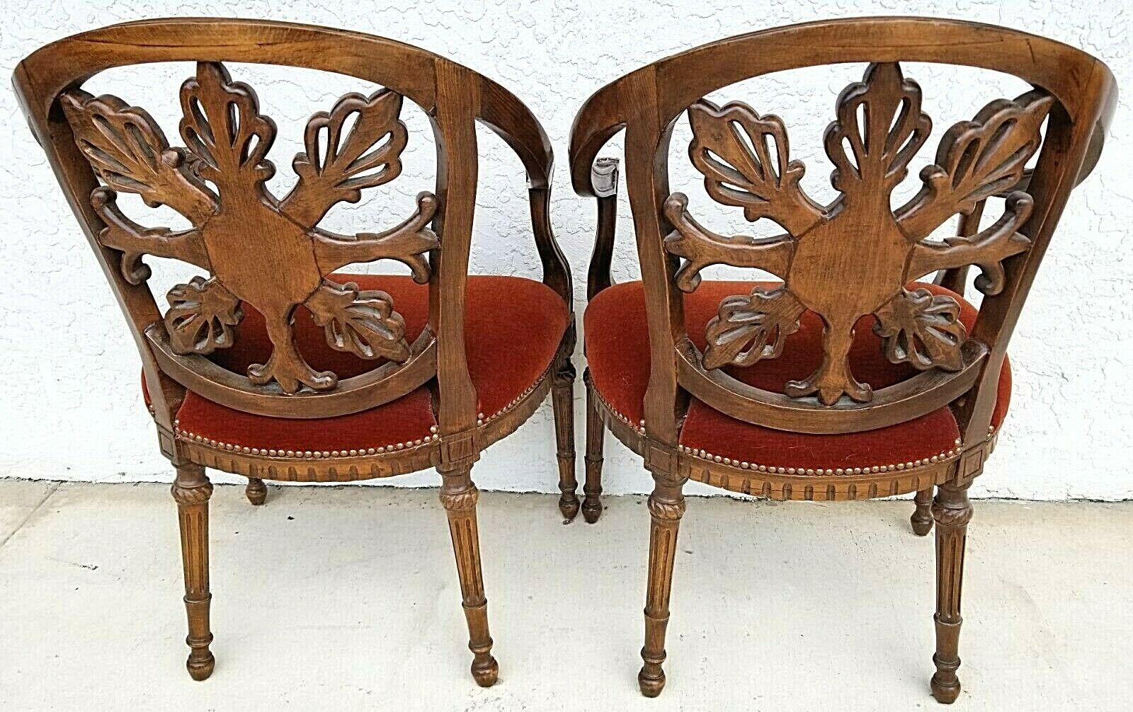 Velvet Antique Walnut French Provincial Accent Armchairs For Sale