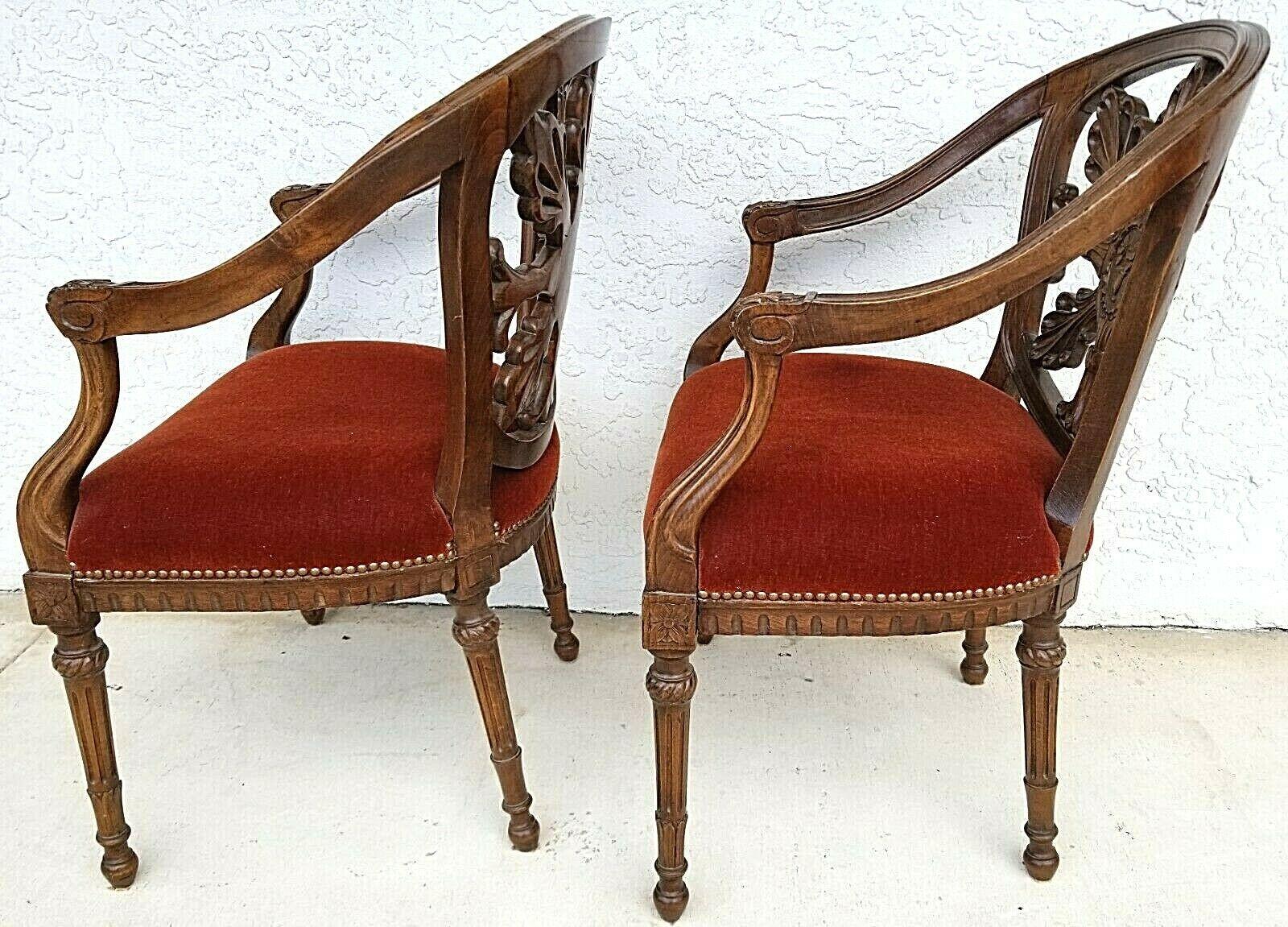Antique Walnut French Provincial Accent Armchairs For Sale 1