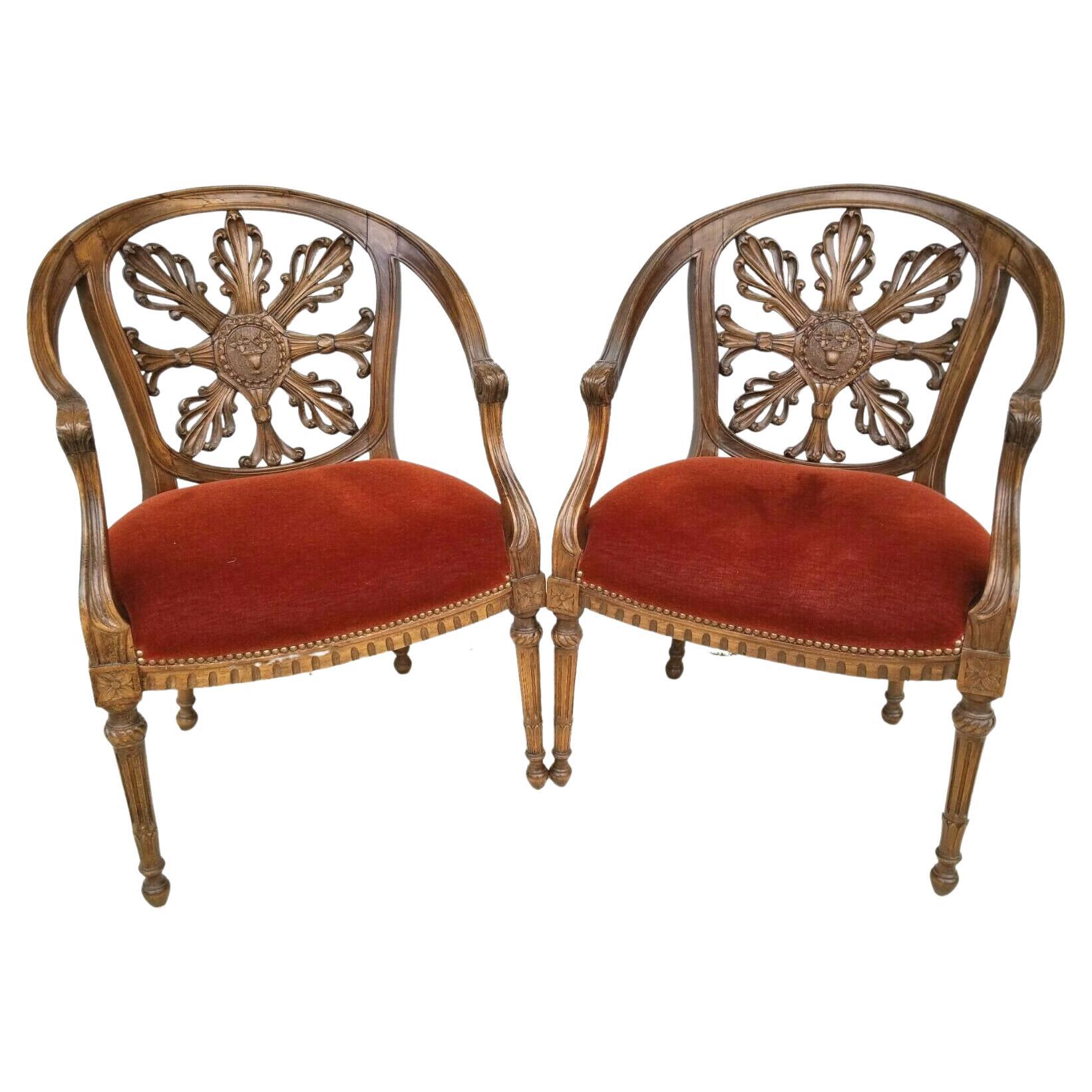 Antique Walnut French Provincial Accent Armchairs