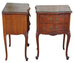 Antique Walnut French Provincial Louis XV Serpentine Nightstands Side End Tables