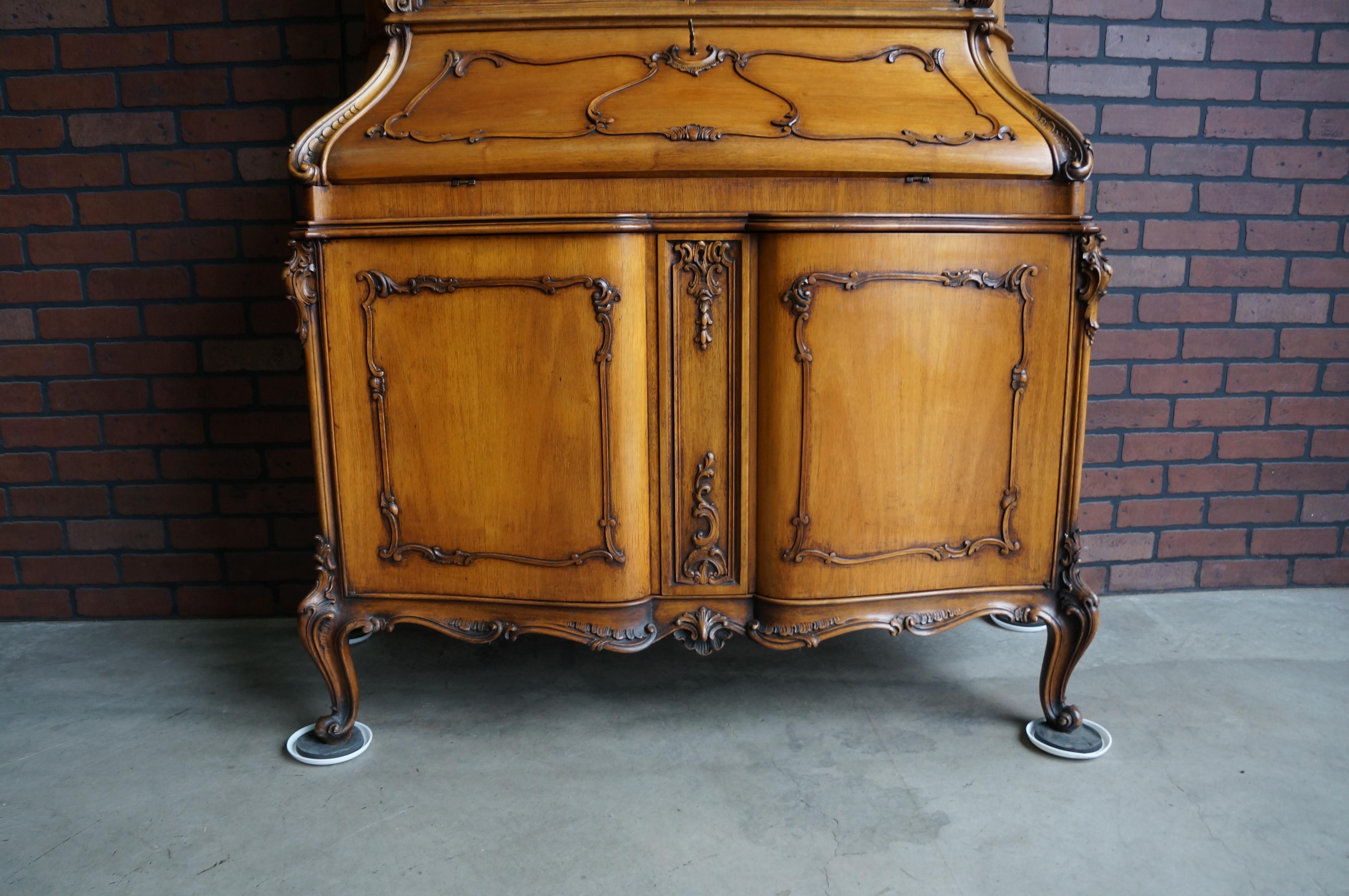 Antique Walnut French Provincial Secretary Cabinet In Good Condition For Sale In Portland, OR