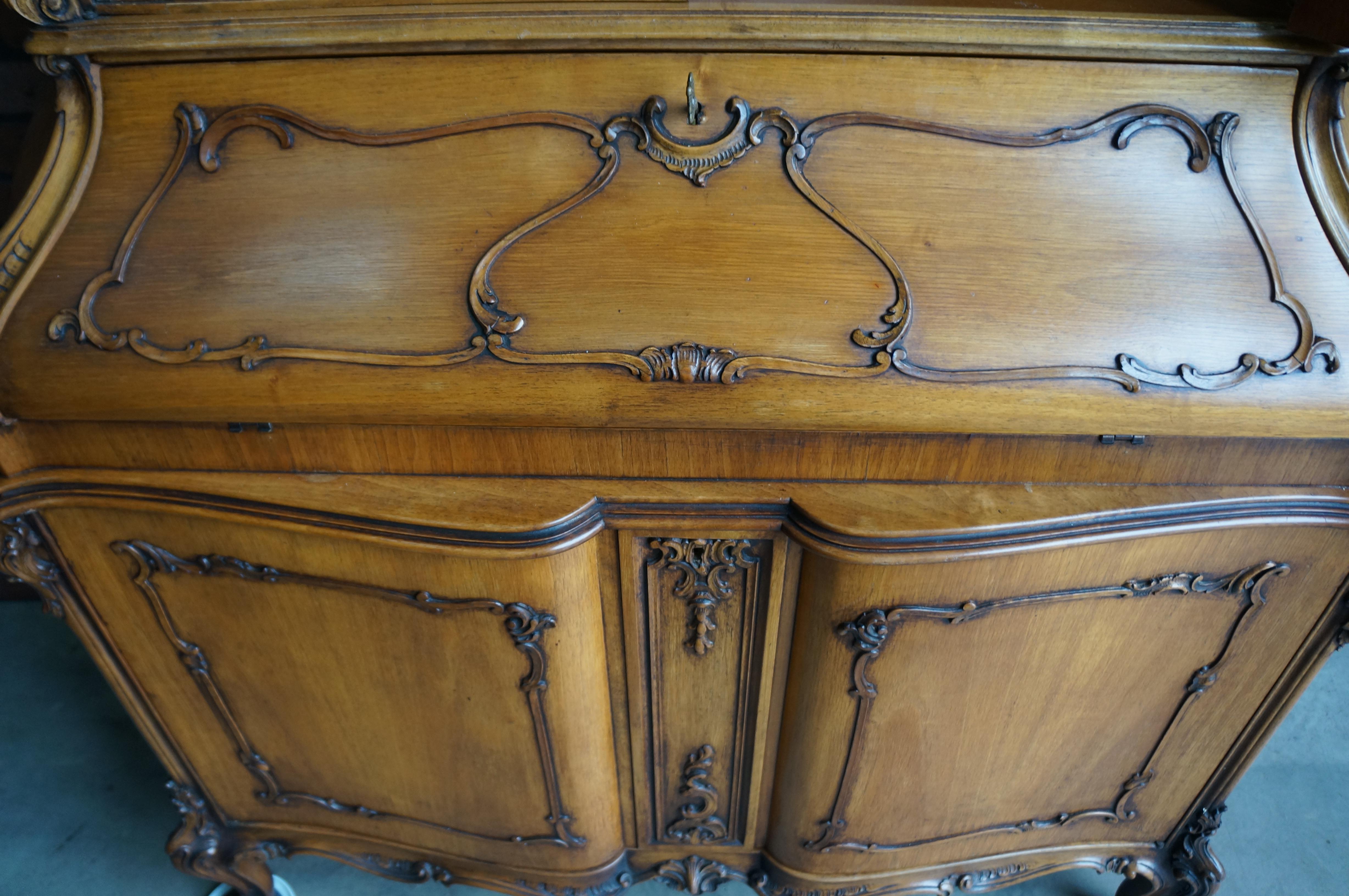 20th Century Antique Walnut French Provincial Secretary Cabinet For Sale