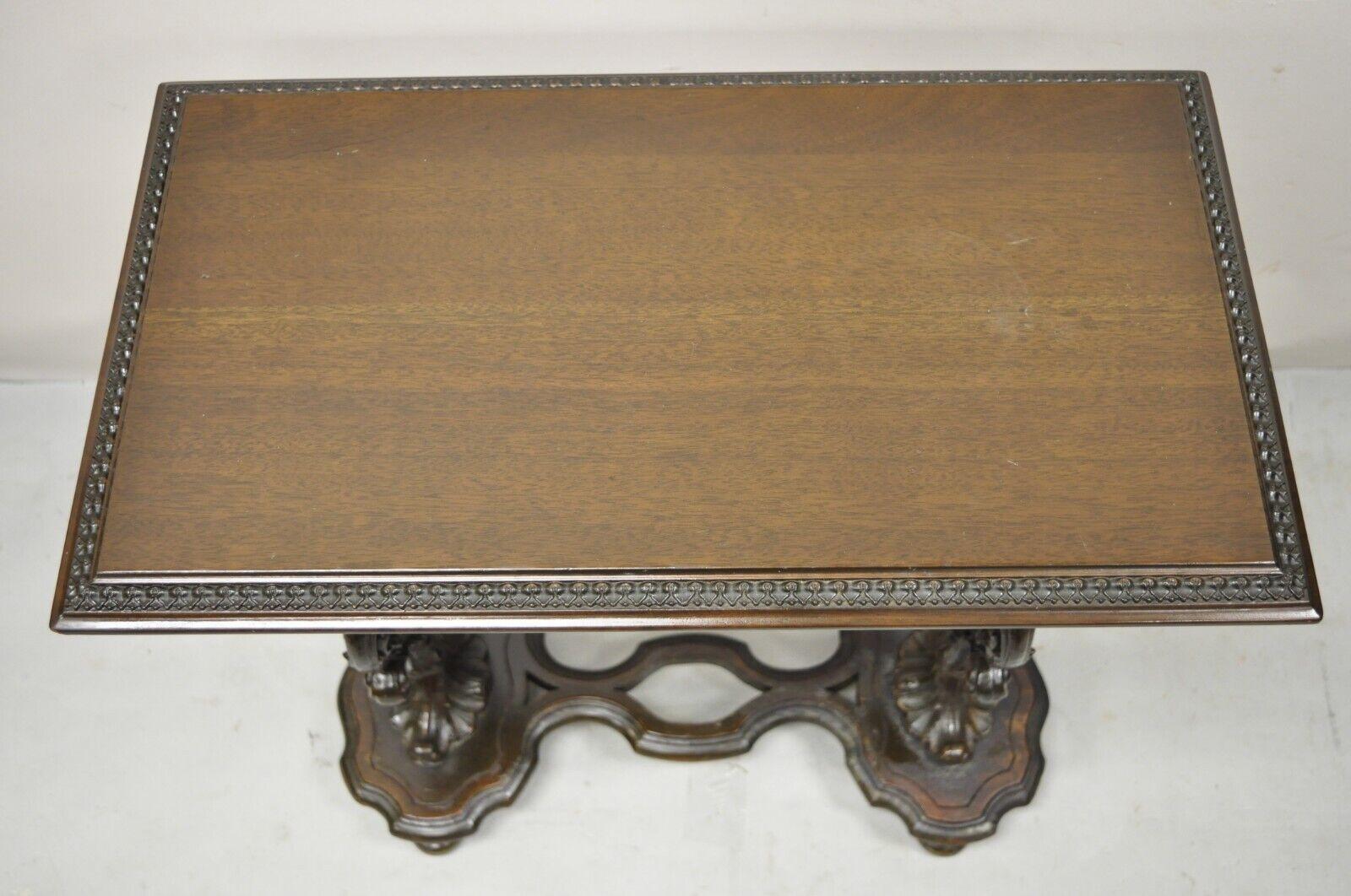 Carved Antique Walnut French Renaissance Double Pedestal Side Table by Imperial Tables