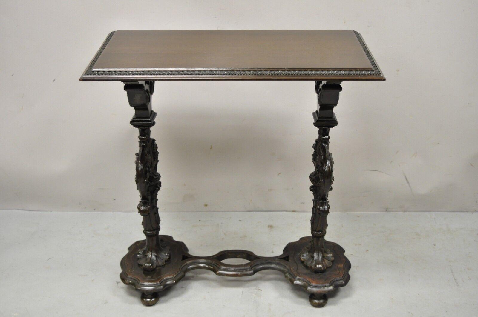Antique Walnut French Renaissance Double Pedestal Side Table by Imperial Tables 4