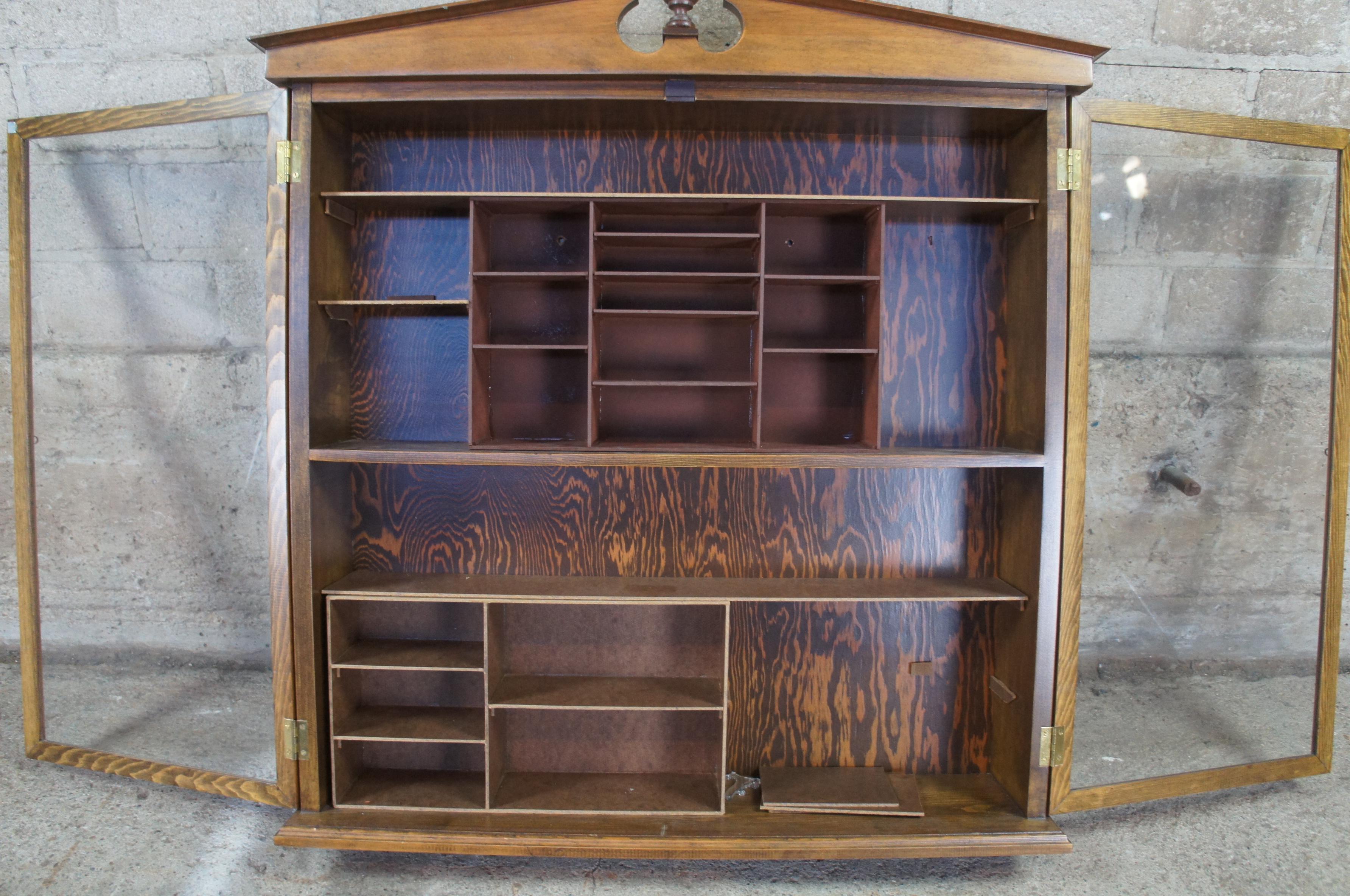 Antique Walnut George III Open Pediment Wall Curio Cabinet Federal Eagle Shelf For Sale 4
