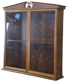 Antique Walnut George III Open Pediment Wall Curio Cabinet Federal Eagle Shelf