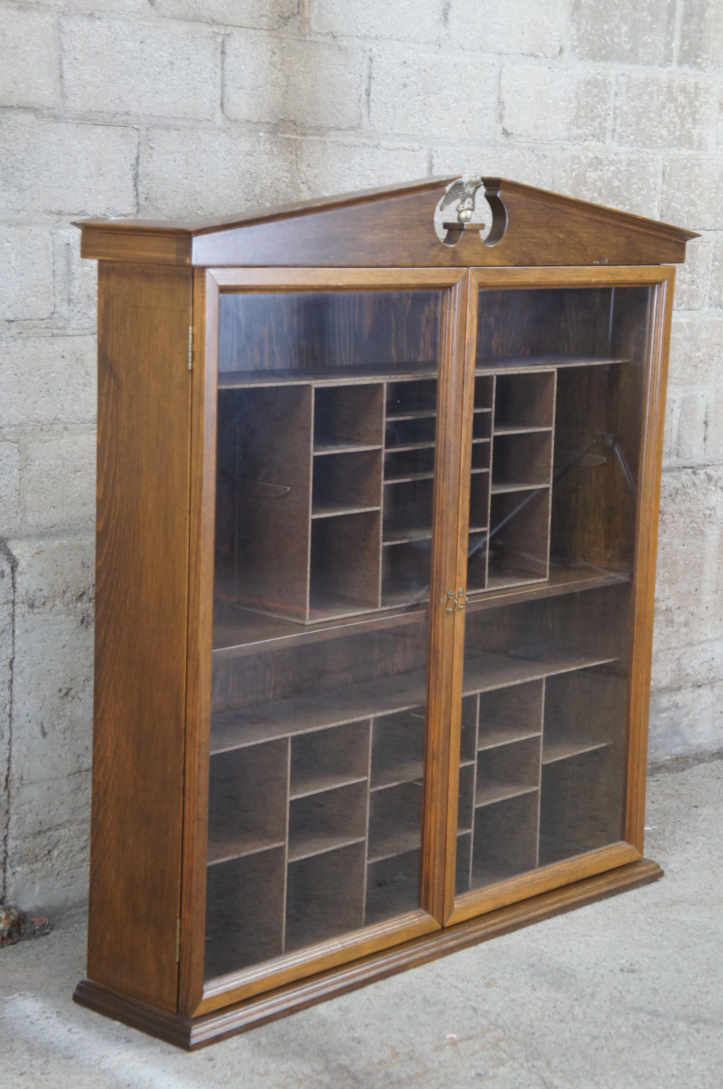 20th Century Antique Walnut George III Open Pediment Wall Curio Cabinet Federal Eagle Shelf For Sale