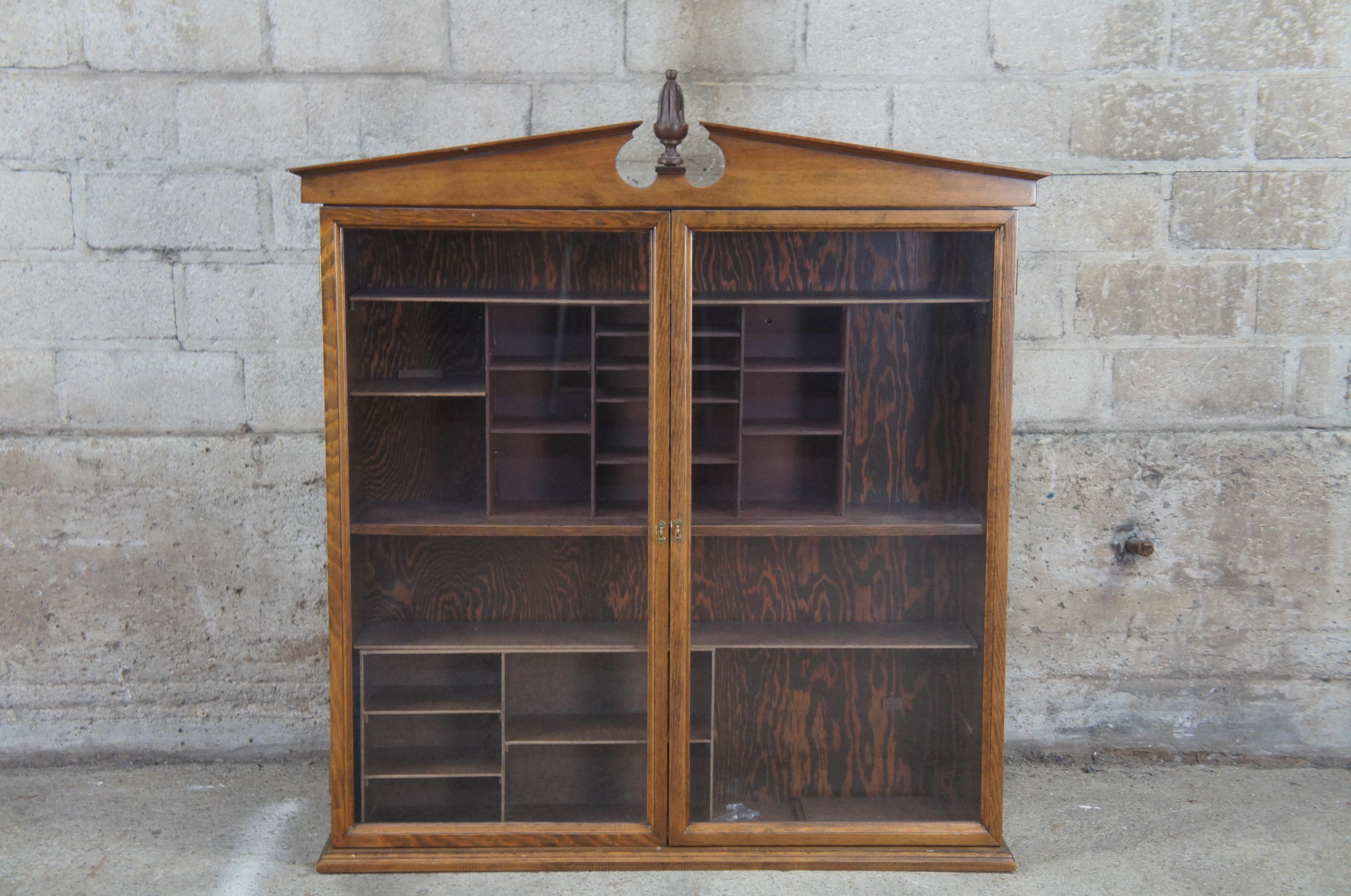 Antique Walnut George III Open Pediment Wall Curio Cabinet Federal Eagle Shelf For Sale 1