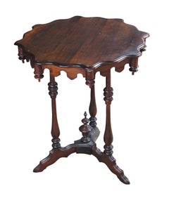 Antique Walnut Gothic Revival Scalloped Parlor Pedestal Center Table Stand