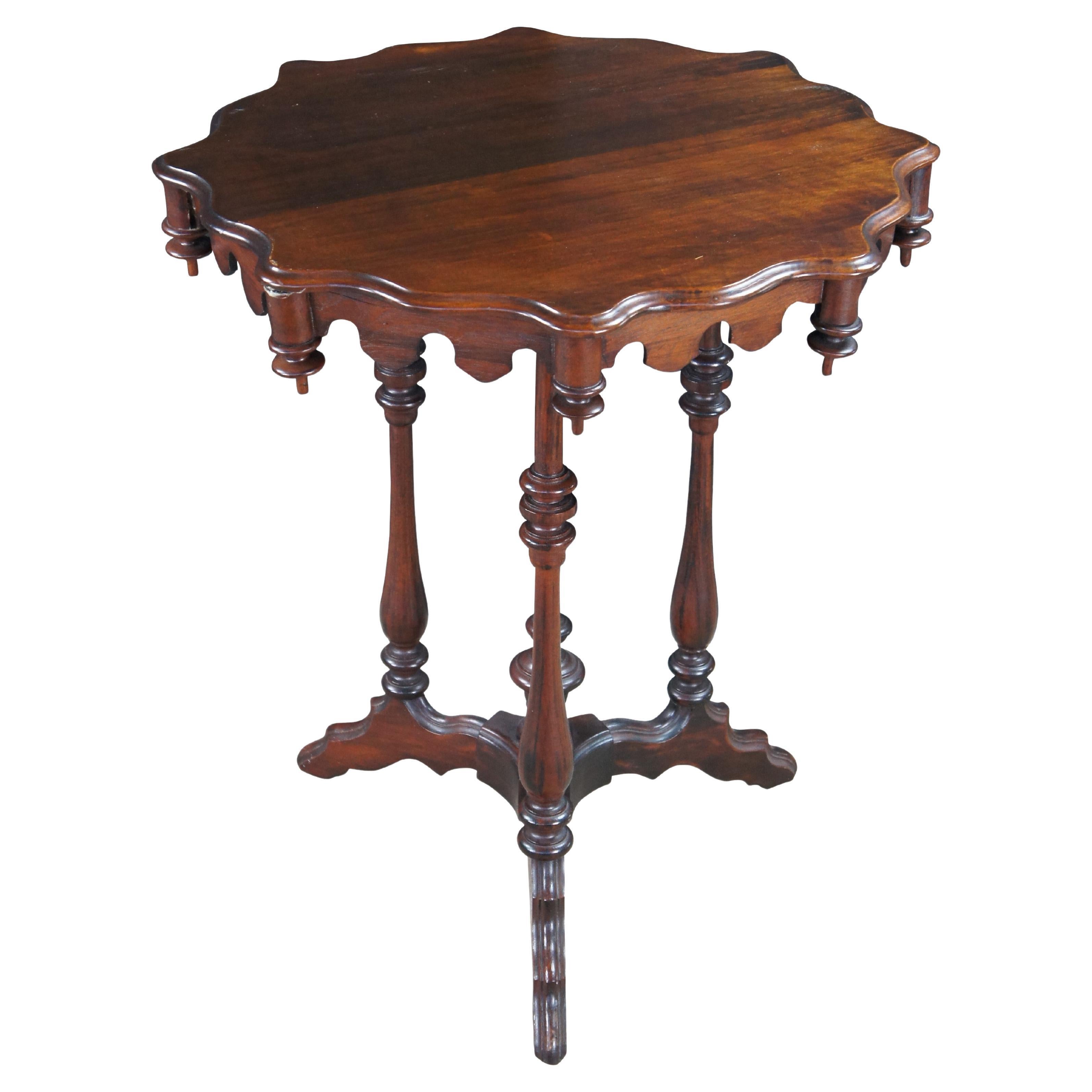 Antique Walnut Gothic Revival Scalloped Parlor Pedestal Center Table Stand