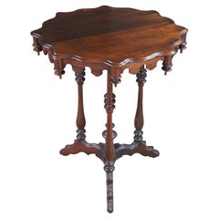 Antique Walnut Gothic Revival Scalloped Parlor Pedestal Center Table Stand