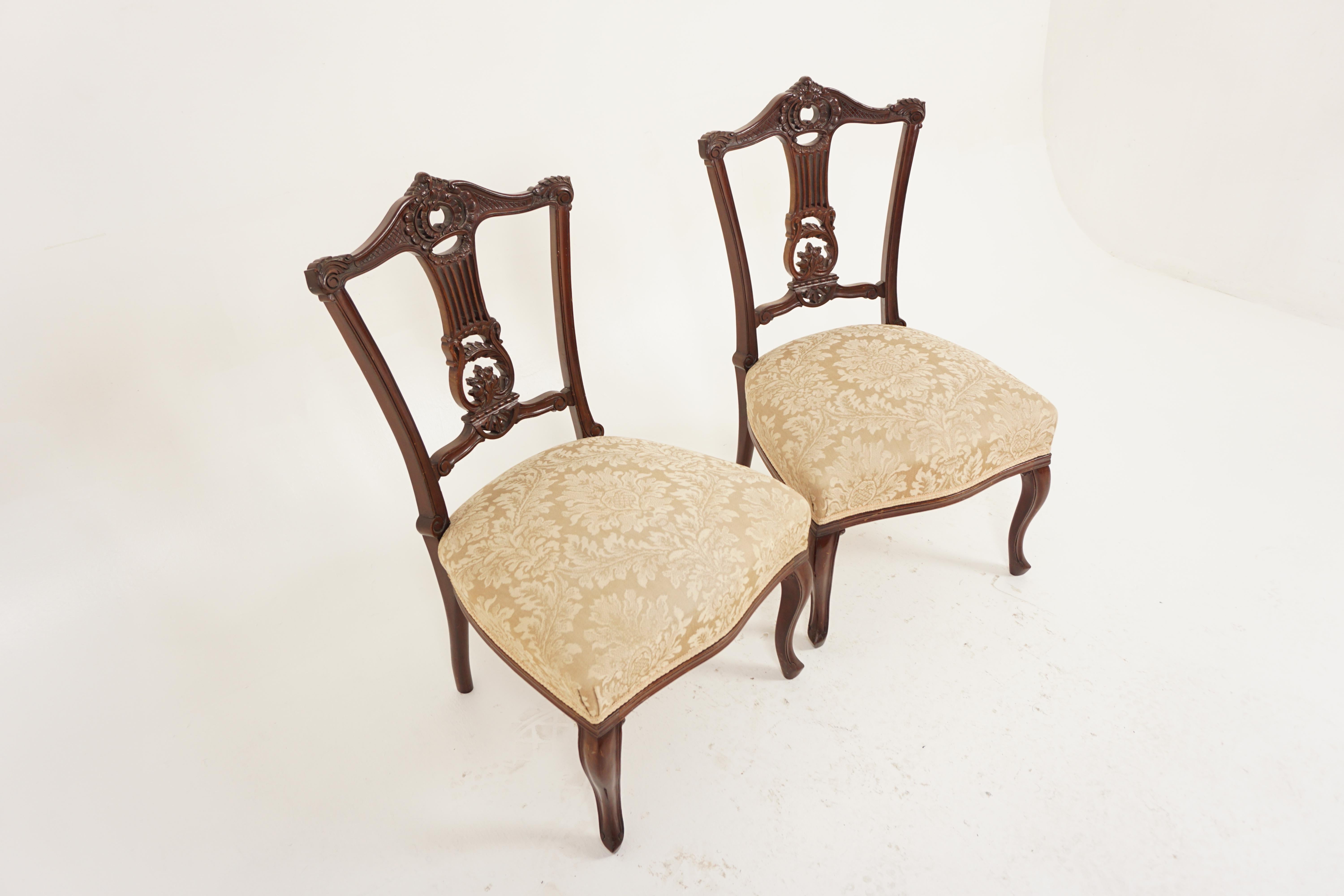 Scottish Antique Walnut Hall Chairs, Pair of Victorian Side Chairs, Scotland 1890, H1071 For Sale