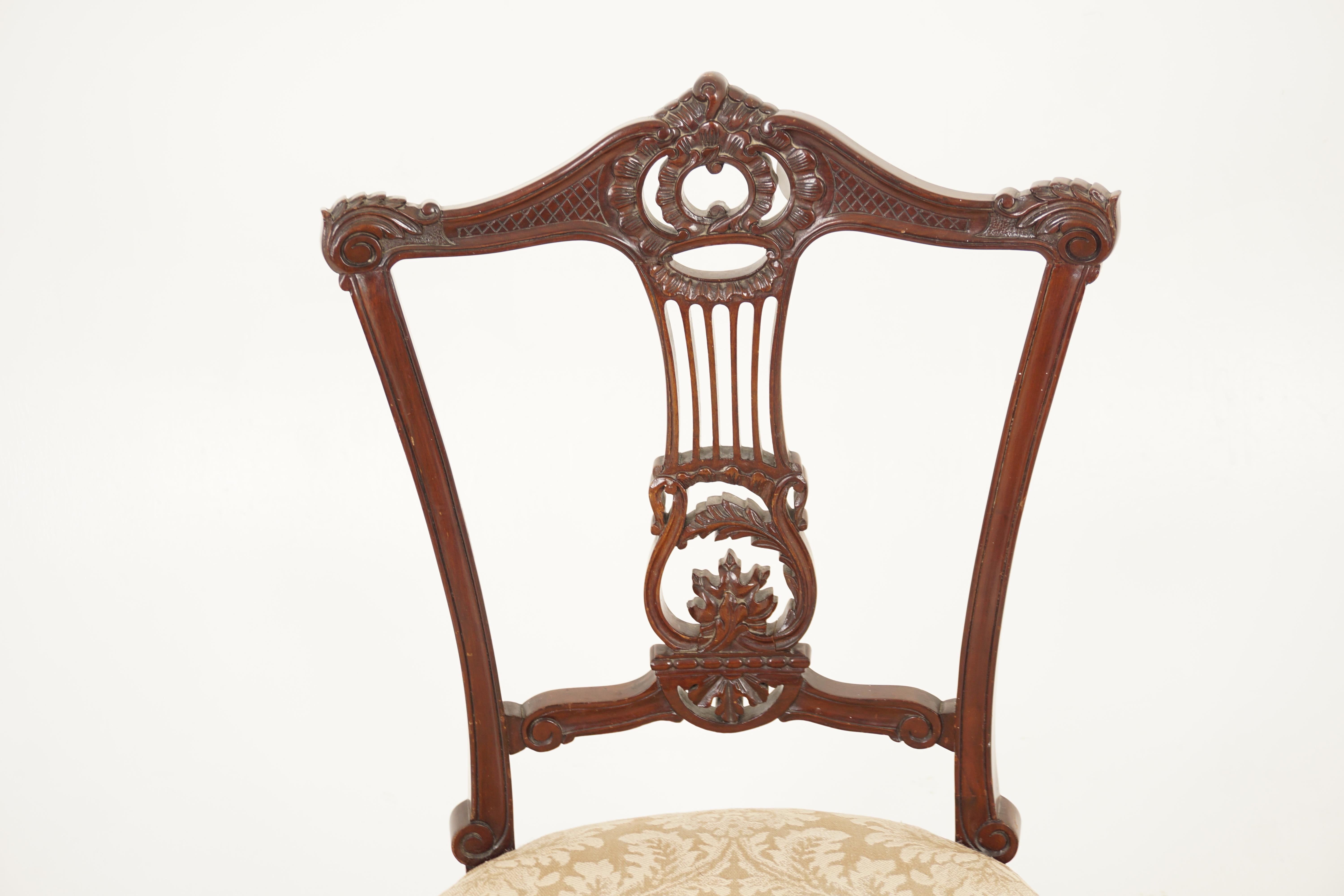 Hand-Crafted Antique Walnut Hall Chairs, Pair of Victorian Side Chairs, Scotland 1890, H1071 For Sale