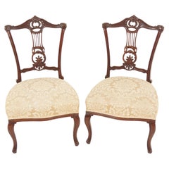 Antique Walnut Hall Chairs, Pair of Victorian Side Chairs, Scotland 1890, H1071