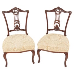 Used Walnut Hall Chairs, Pair of Victorian Side Chairs, Scotland 1890, H1071