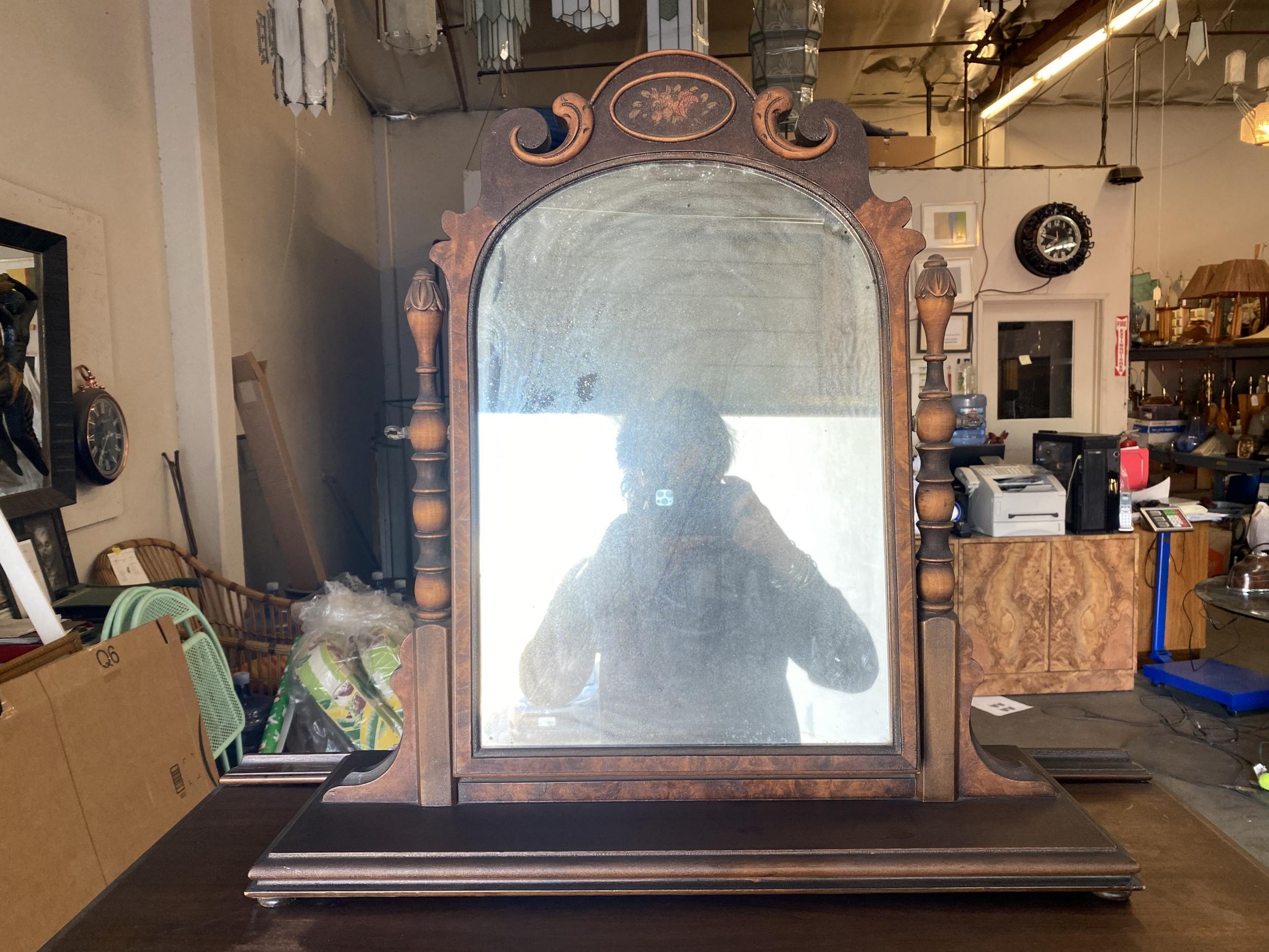 American Antique Walnut Highboy Dresser w/ Vanity Table Mirror by Berkey & Gay Furniture For Sale