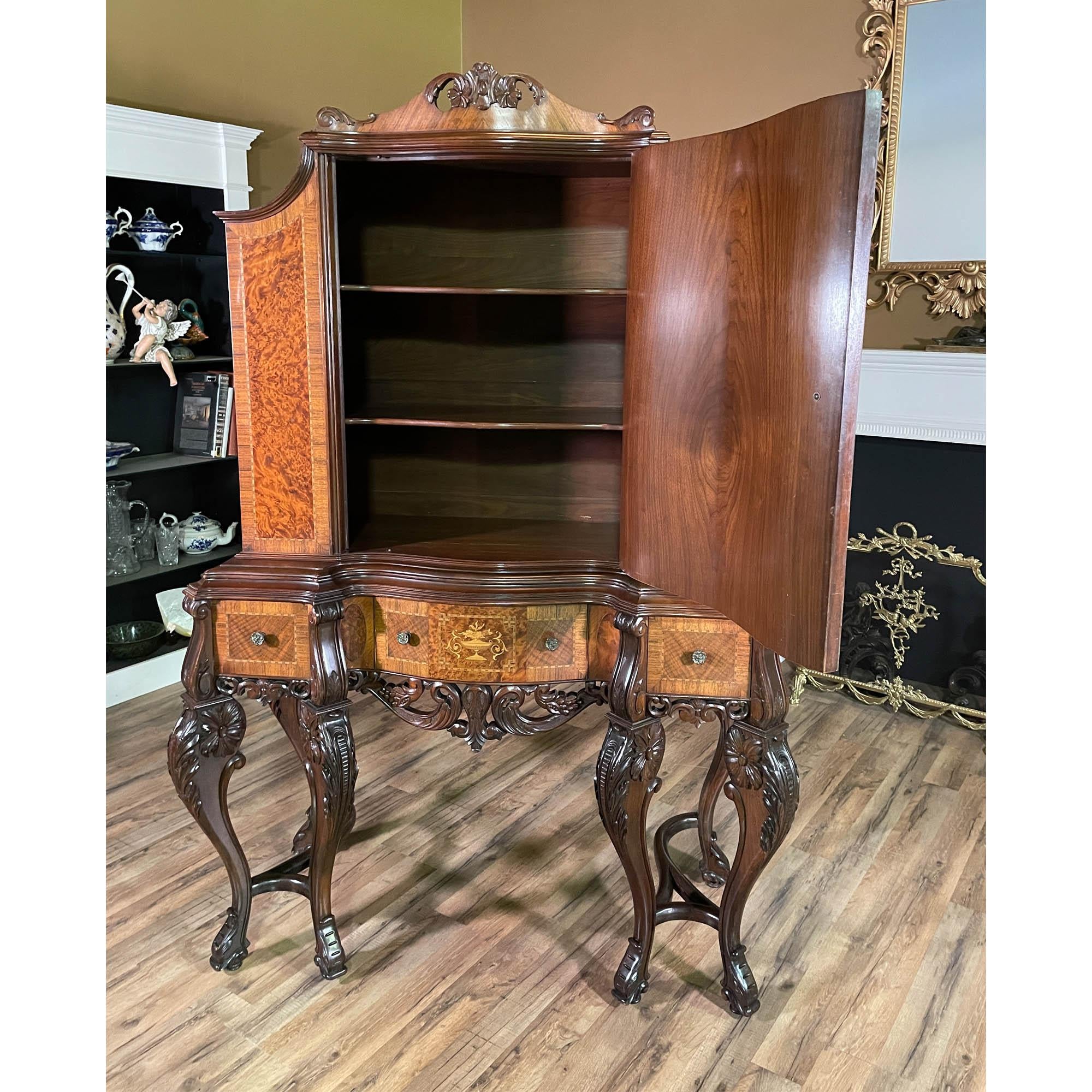 Antique Walnut Inlaid China Cabinet For Sale 5