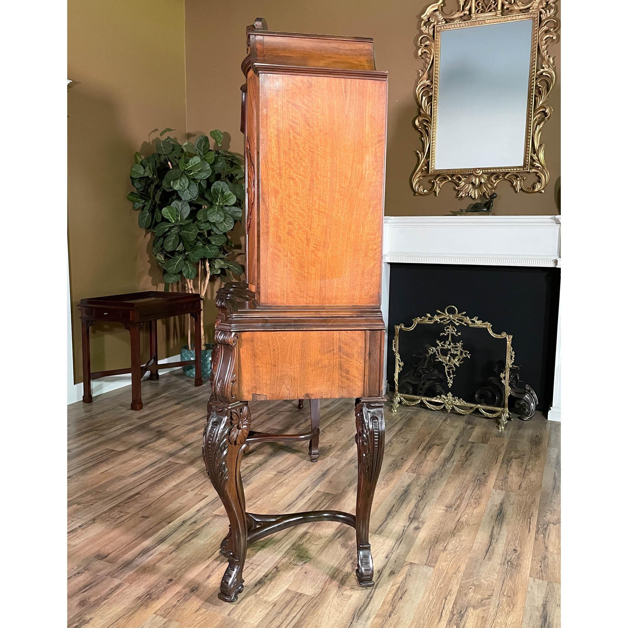 Antique Walnut Inlaid China Cabinet For Sale 8