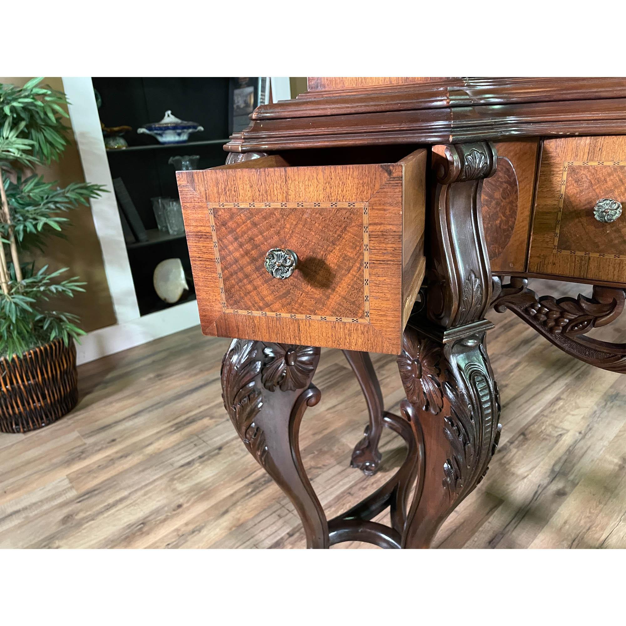 20th Century Antique Walnut Inlaid China Cabinet For Sale