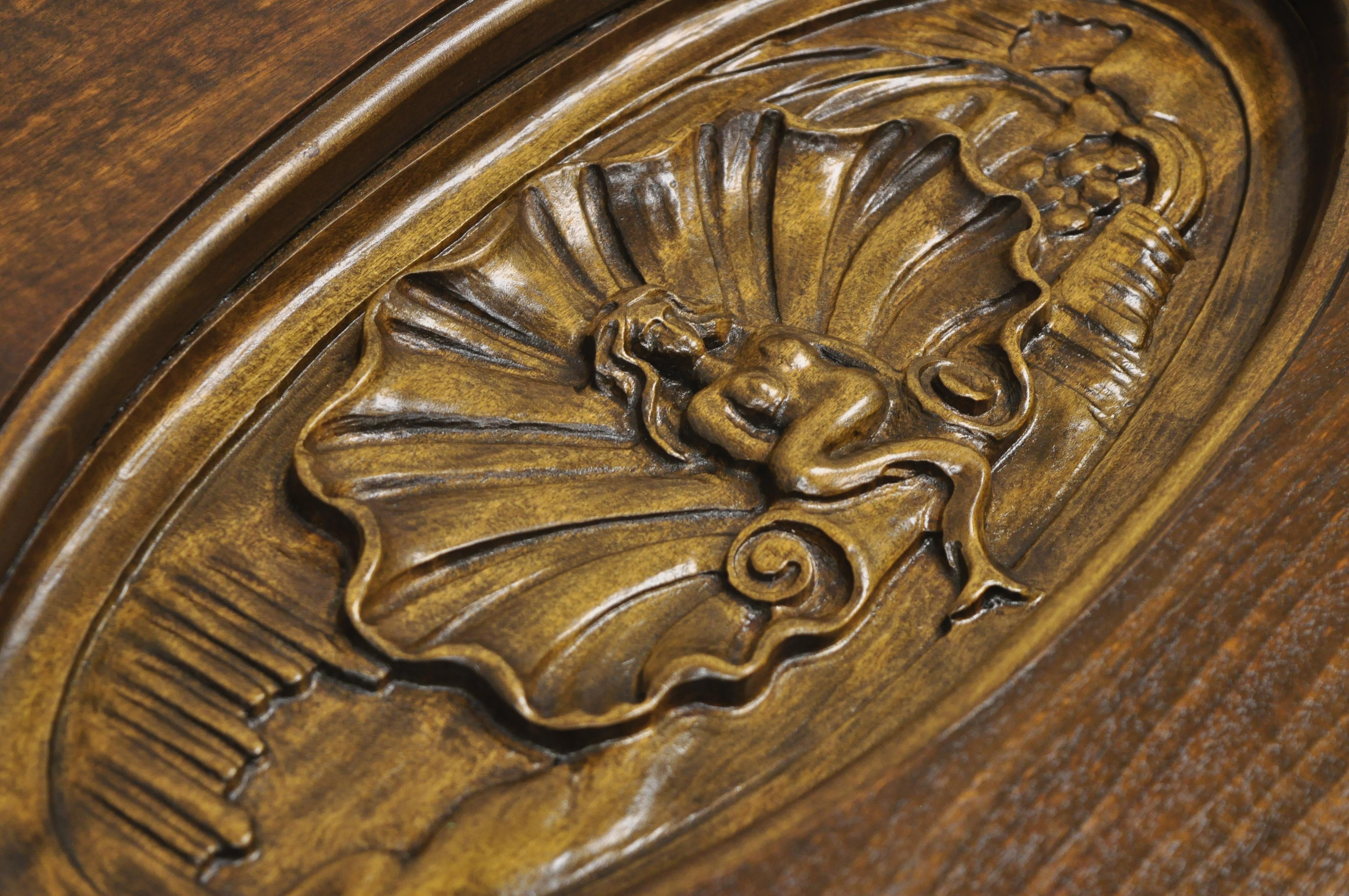 Antique Walnut Jacobean Style Small Coffee Display Table Shell & Mermaid Carving 1