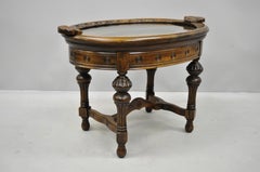 Antique Walnut Jacobean Style Small Coffee Display Table Shell & Mermaid Carving