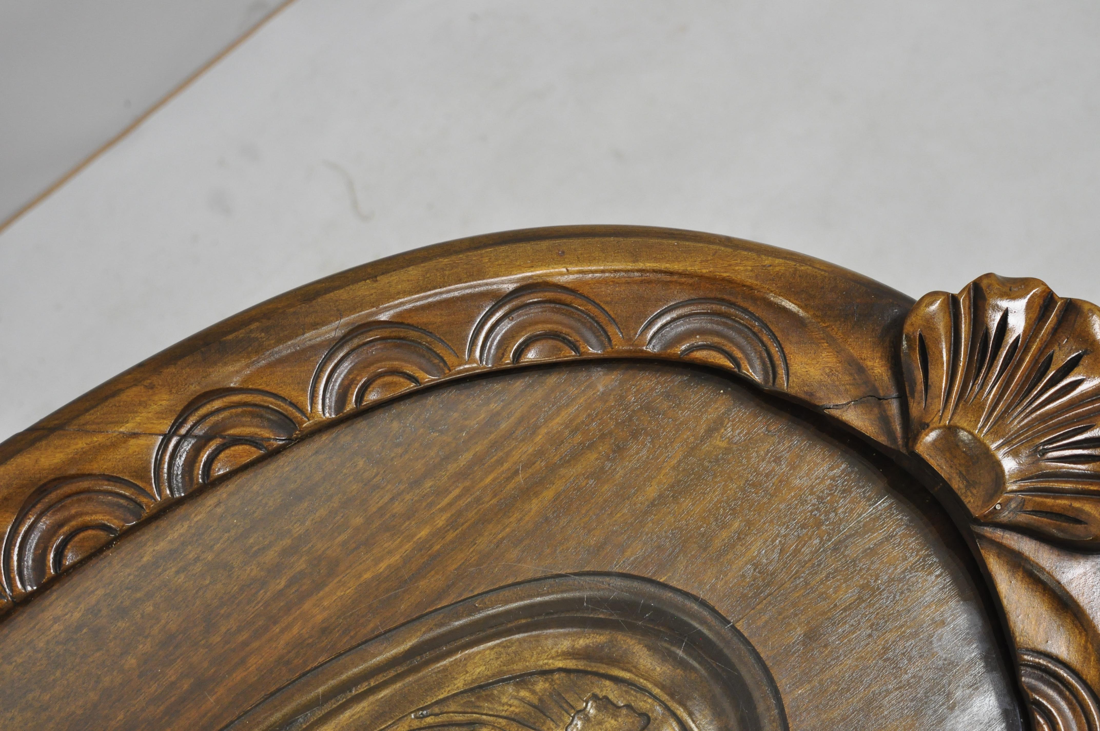 American Antique Walnut Jacobean Style Small Coffee Display Table Shell & Mermaid Carving