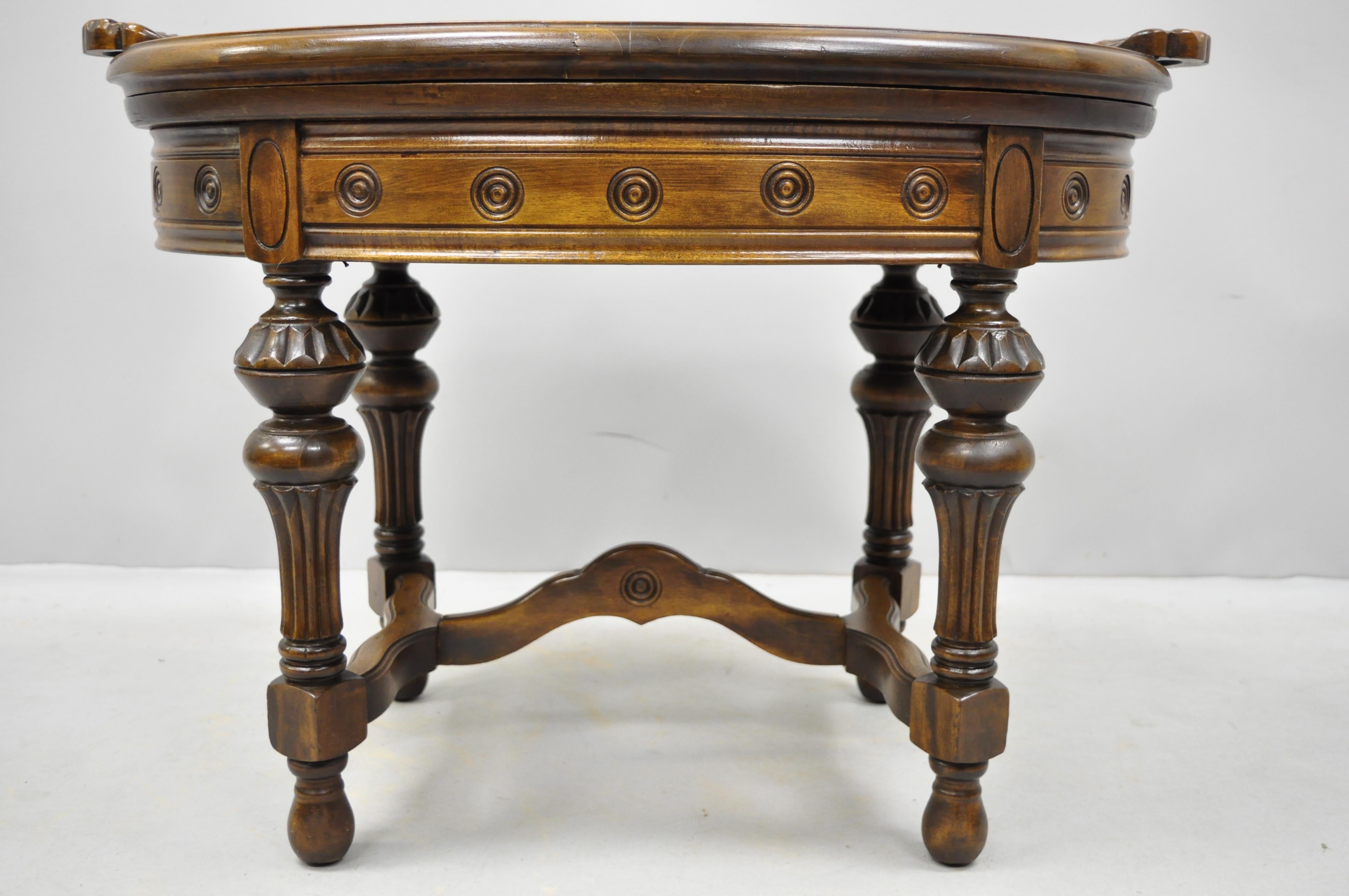 20th Century Antique Walnut Jacobean Style Small Coffee Display Table Shell & Mermaid Carving