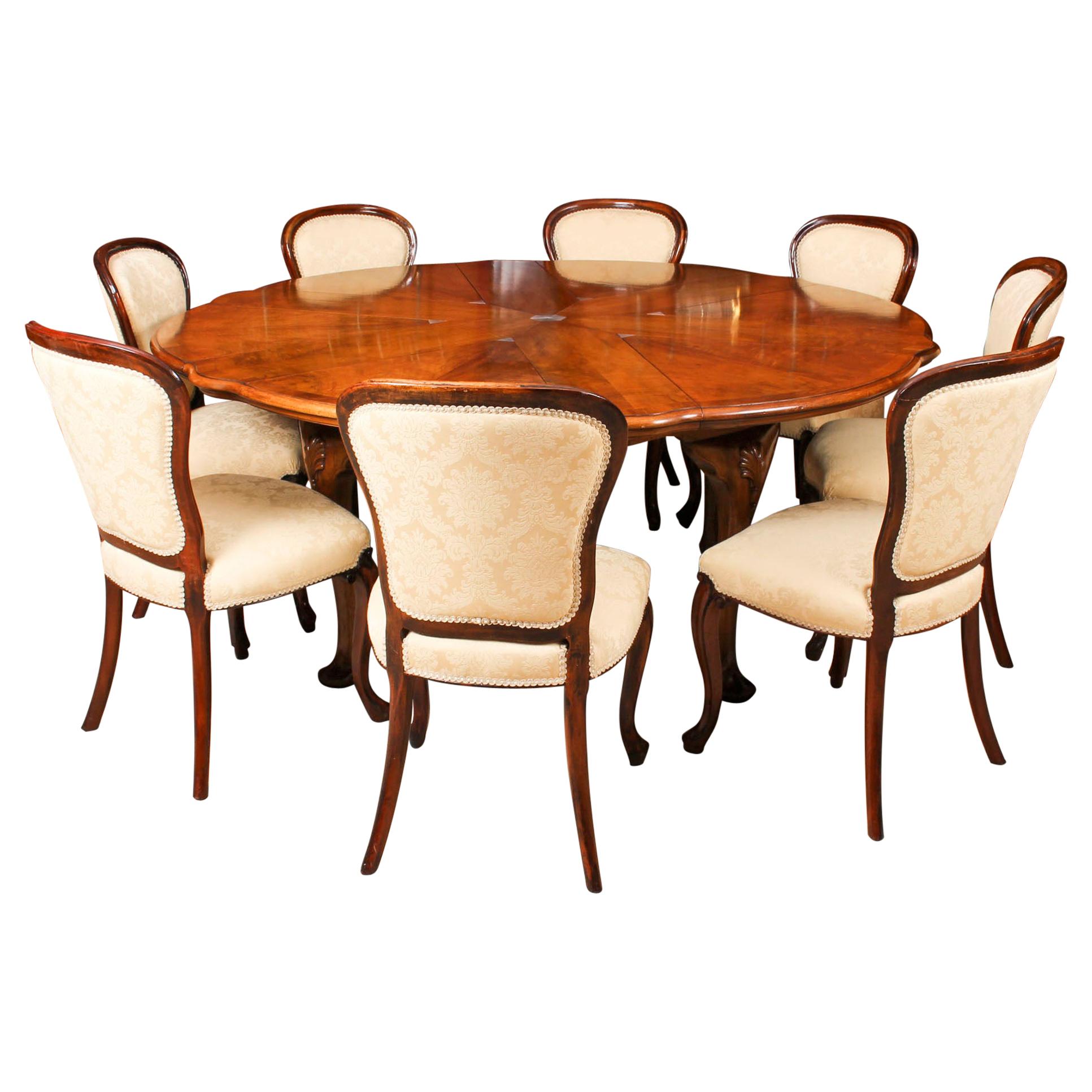 Antique Walnut Jupe Action Dining Table by Gillows & 8 Chairs Late 19th Century
