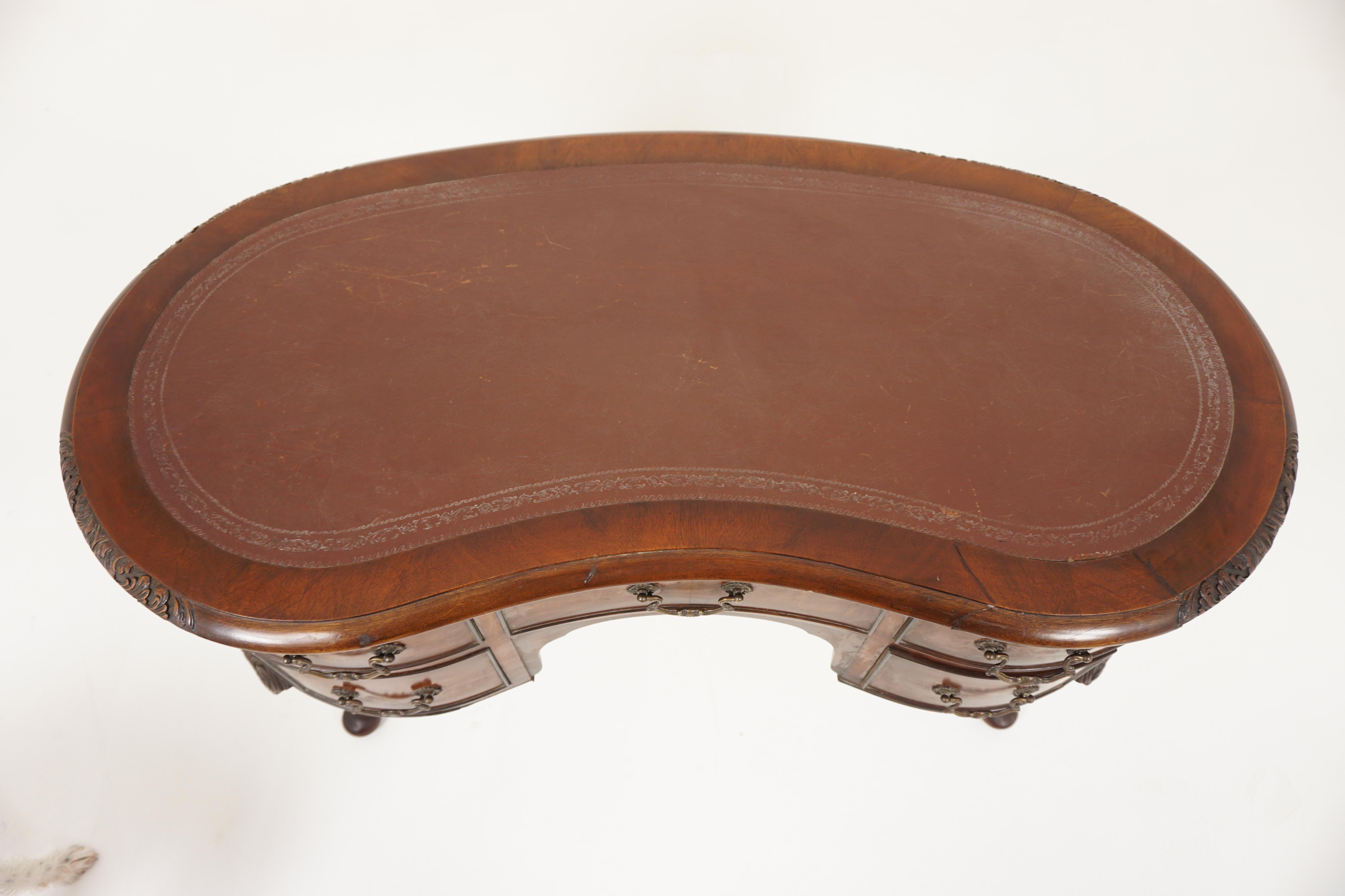 Scottish Antique Walnut Kidney Shaped Desk, Writing Table, Scotland 1920, H949