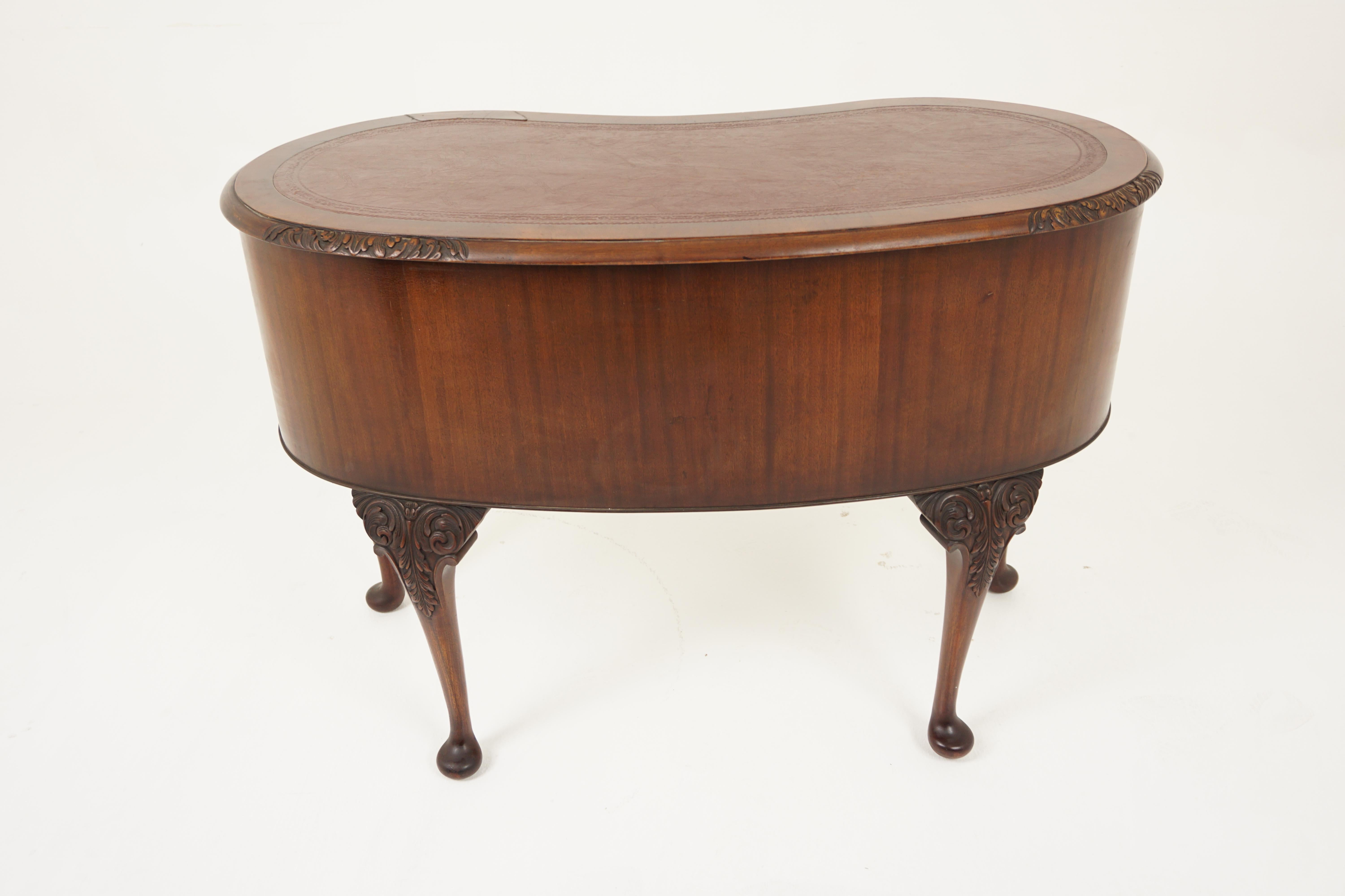 Antique Walnut Kidney Shaped Desk, Writing Table, Scotland 1920, H949 2