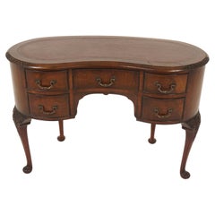 Antique Walnut Kidney Shaped Desk, Writing Table, Scotland 1920, H949